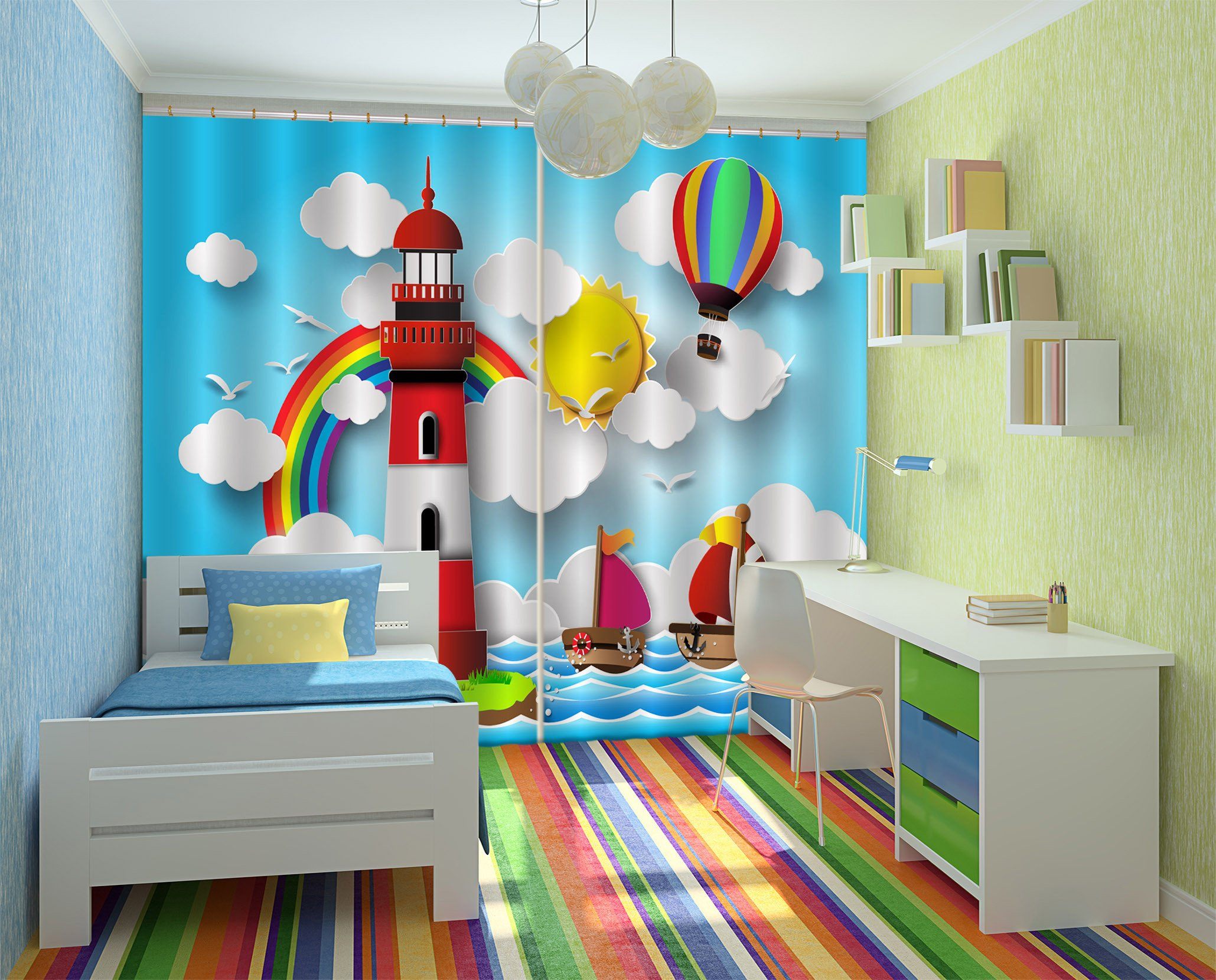 3D Sea Lighthouse Pattern 793 Curtains Drapes Wallpaper AJ Wallpaper