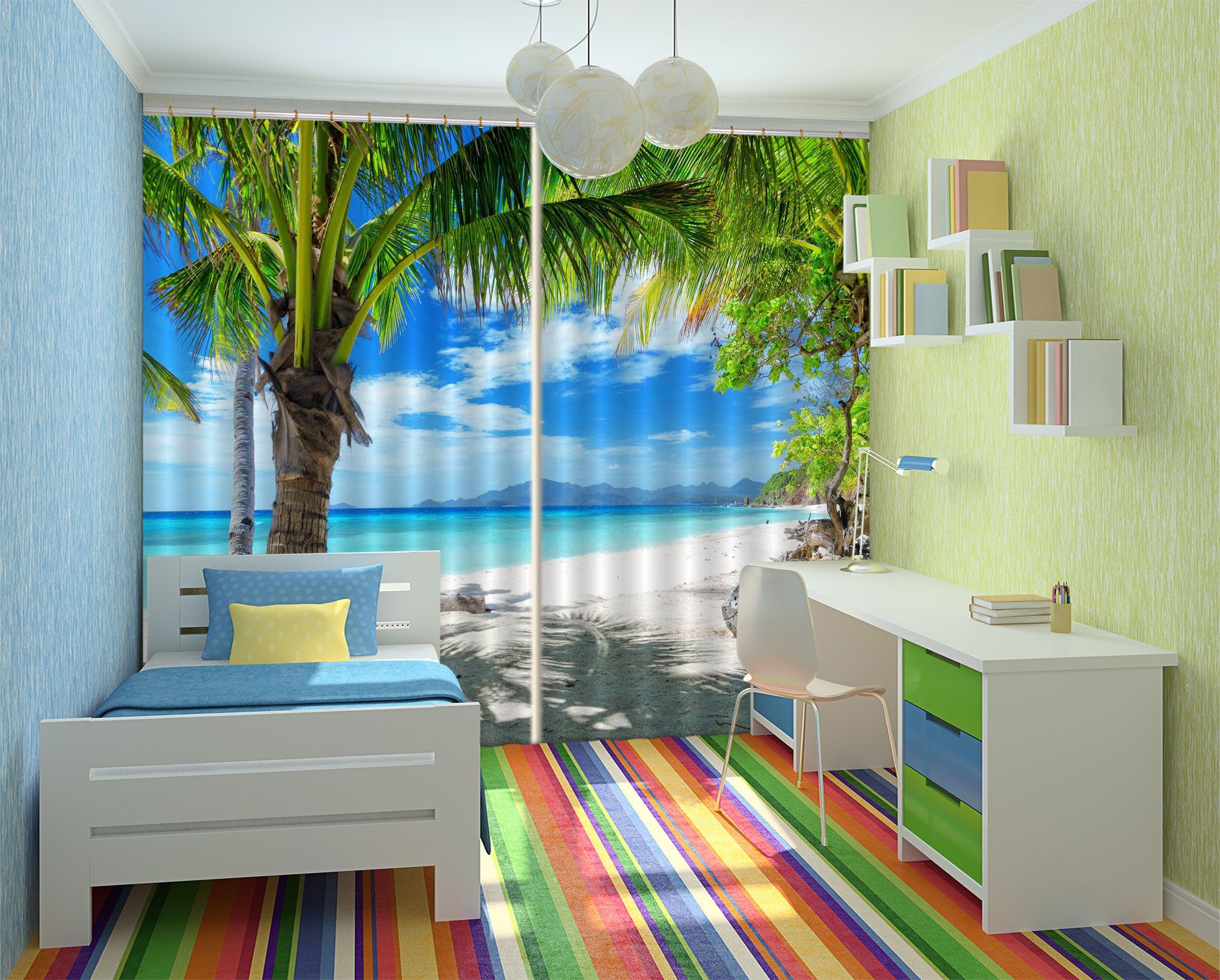 3D Beach Scenery 2227 Curtains Drapes Wallpaper AJ Wallpaper