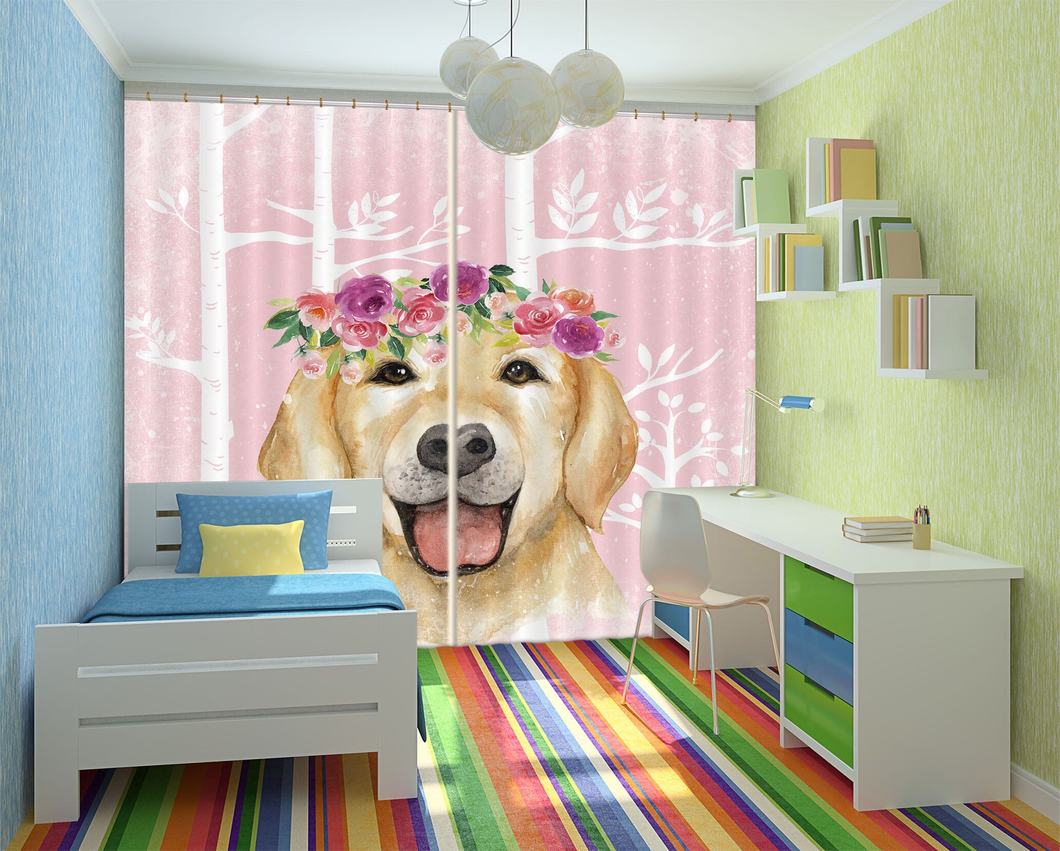 3D Golden Retriever 176 Uta Naumann Curtain Curtains Drapes Curtains AJ Creativity Home