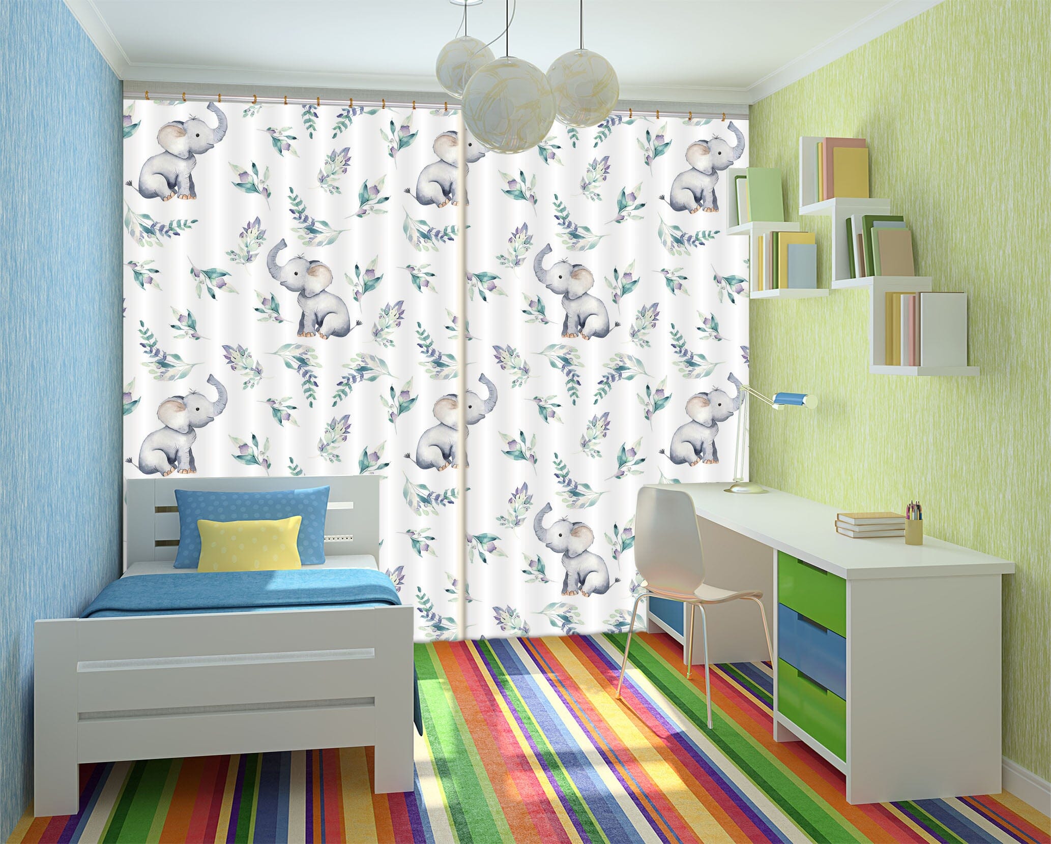 3D Elephant Flower 134 Uta Naumann Curtain Curtains Drapes Curtains AJ Creativity Home