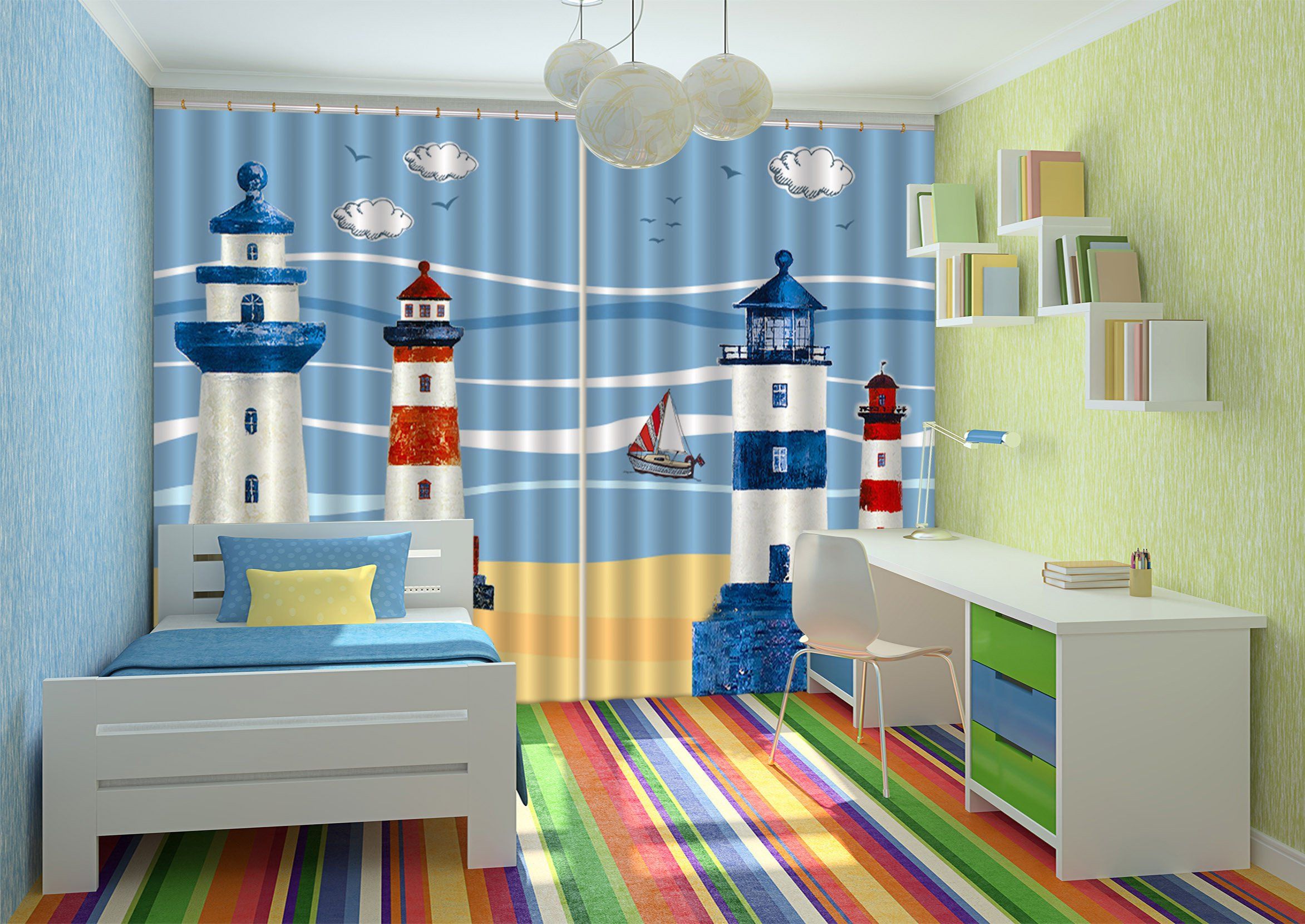 3D Lighthouses Pattern 713 Curtains Drapes Wallpaper AJ Wallpaper