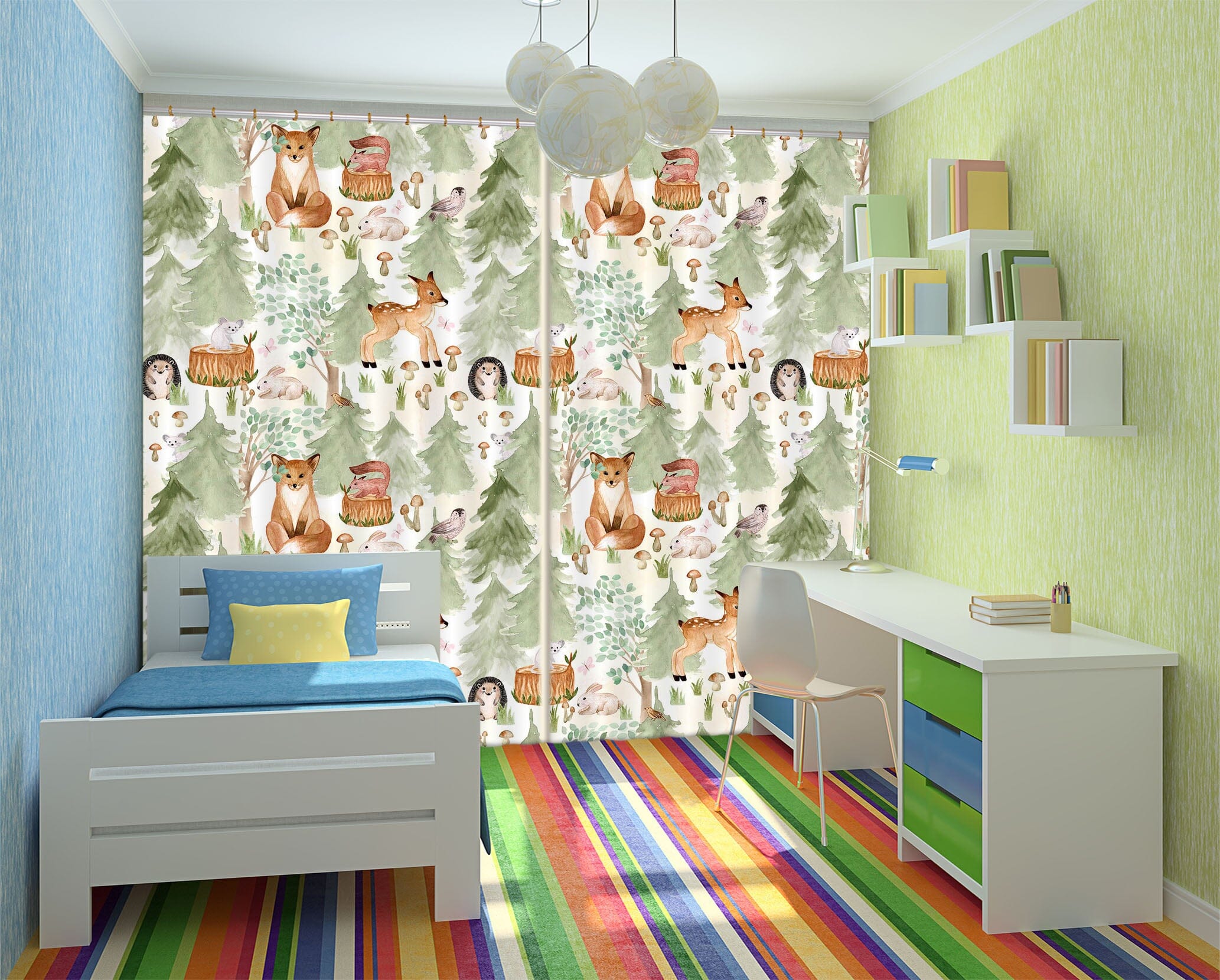 3D Deer Hedgehog 150 Uta Naumann Curtain Curtains Drapes Curtains AJ Creativity Home
