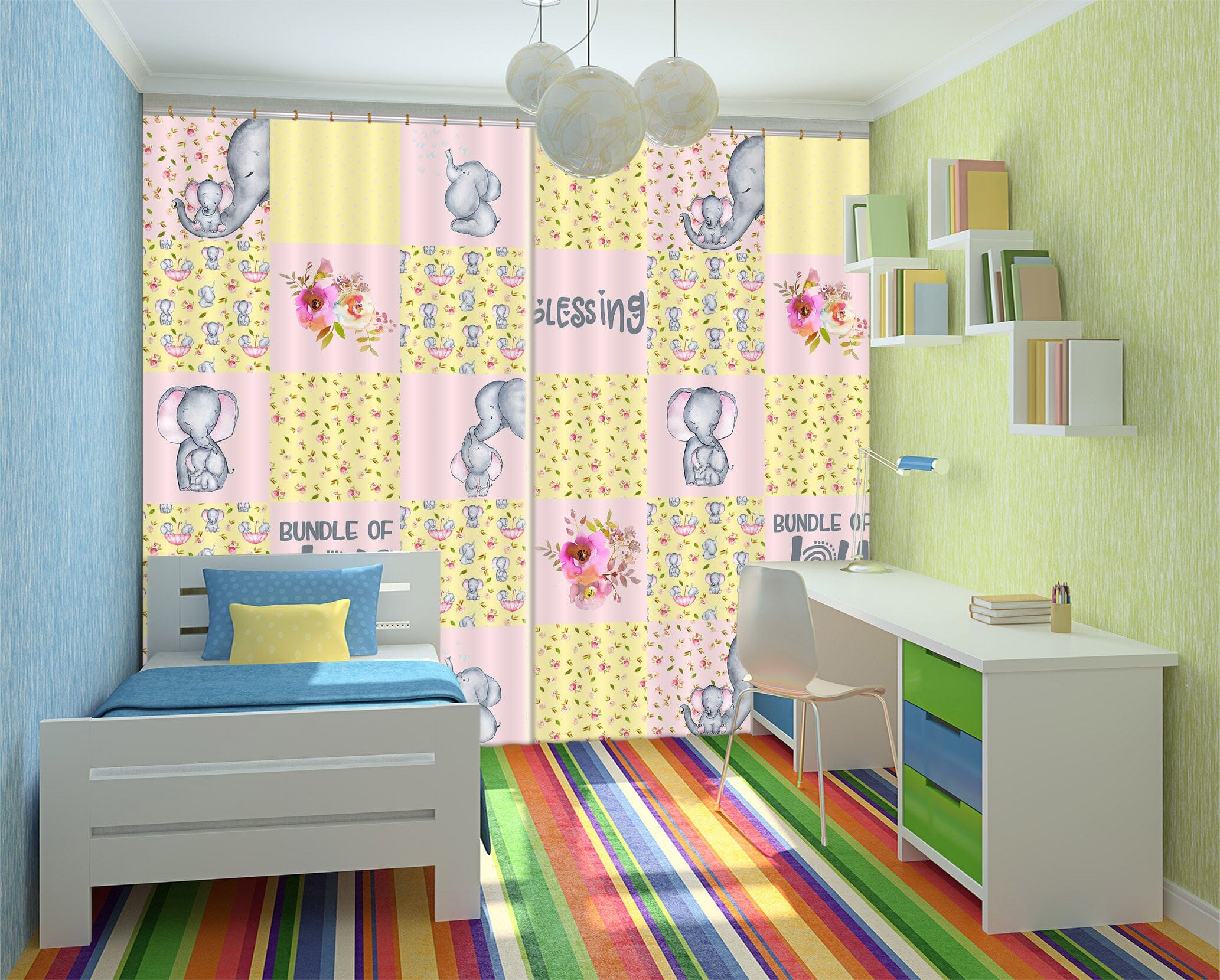 3D Pink Elephant 154 Uta Naumann Curtain Curtains Drapes Curtains AJ Creativity Home