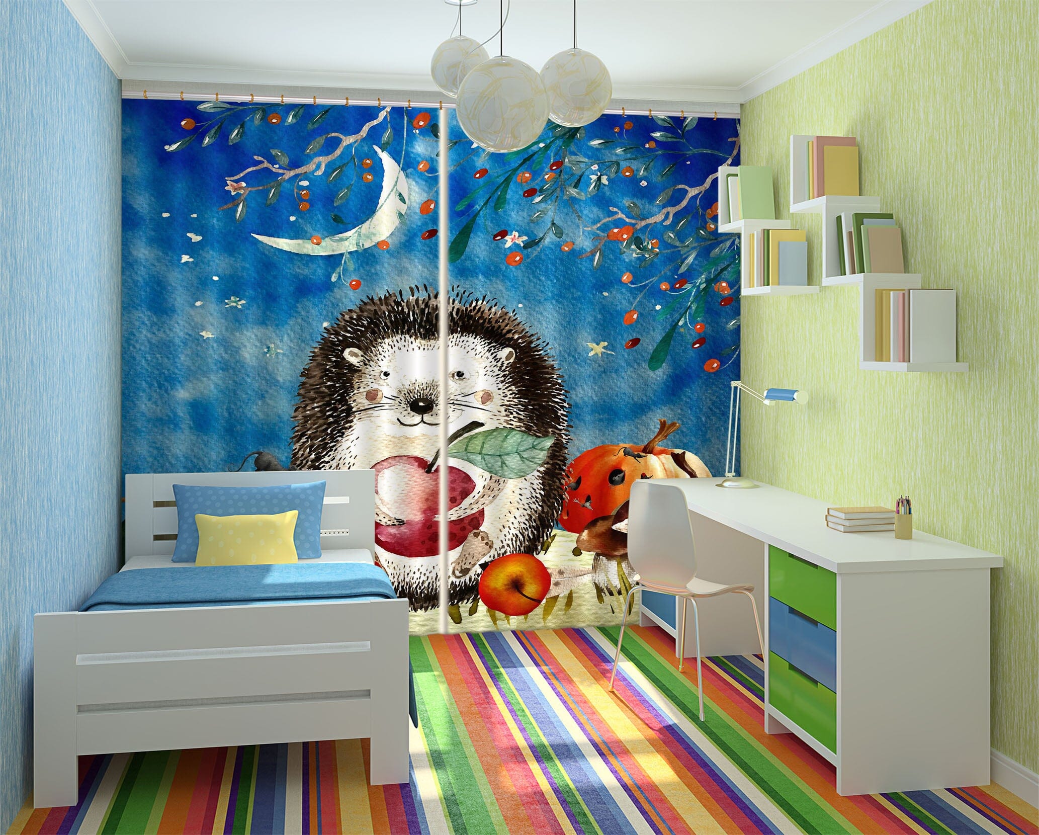 3D Moon Hedgehog 169 Uta Naumann Curtain Curtains Drapes Curtains AJ Creativity Home