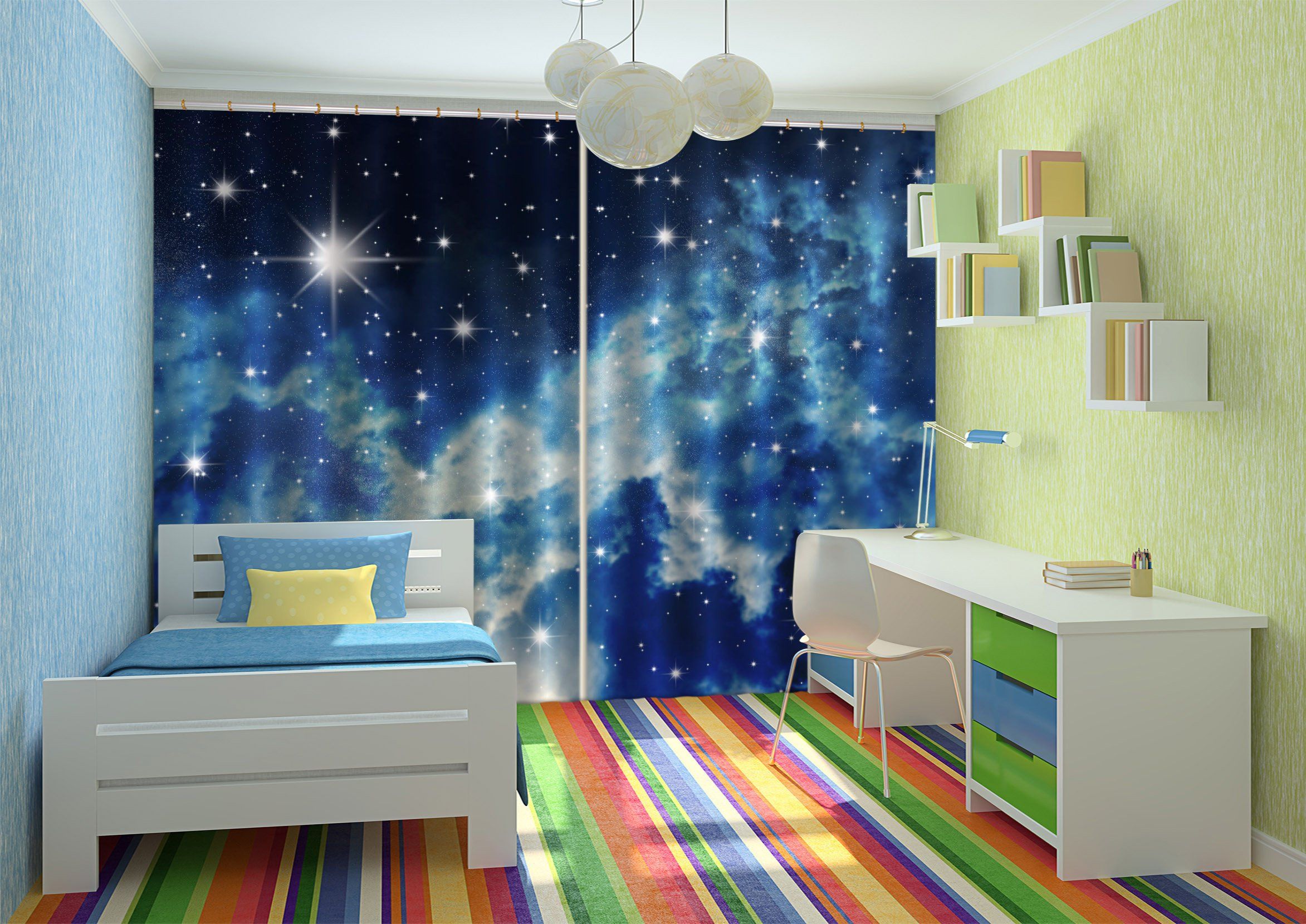 3D Shining Stars Sky 805 Curtains Drapes Wallpaper AJ Wallpaper