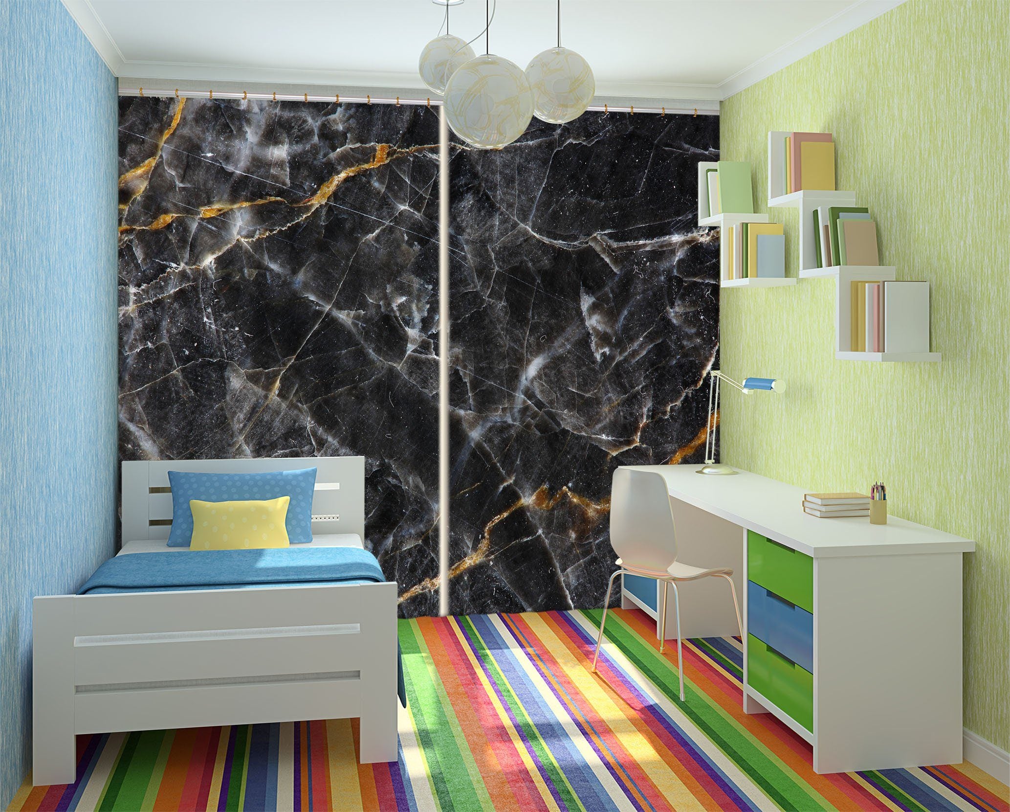 3D Black Stone Pattern 24 Curtains Drapes Curtains AJ Creativity Home