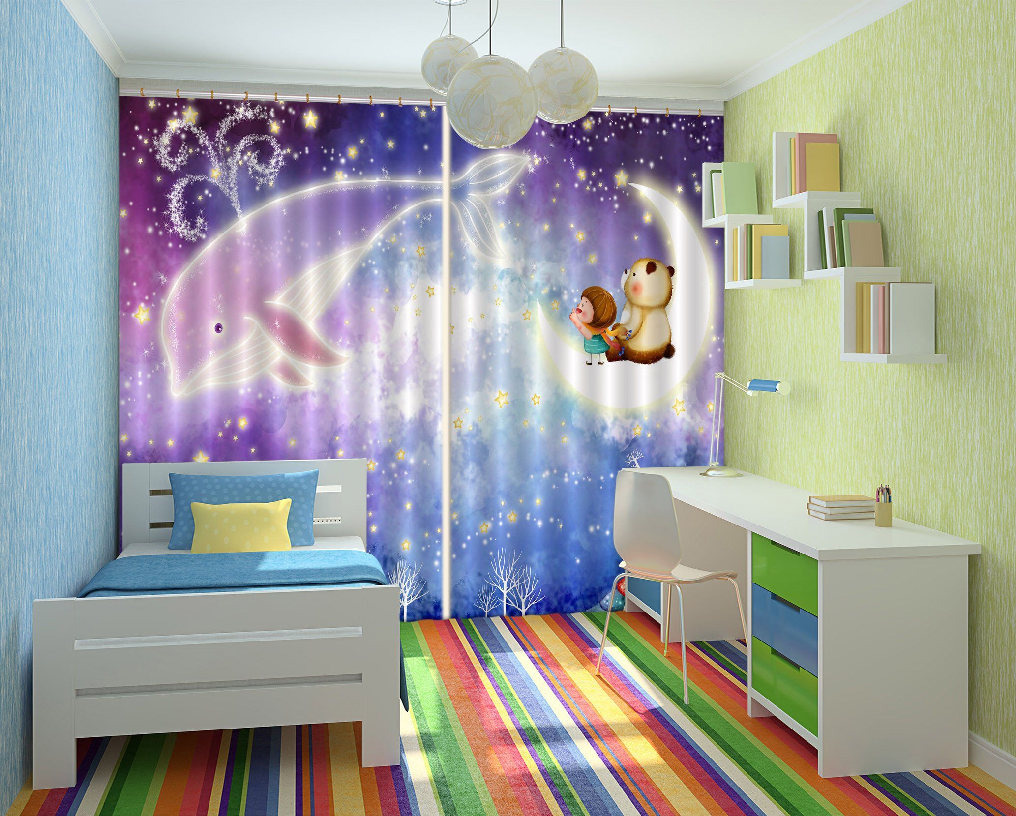 3D Stars Sky Whale 373 Curtains Drapes Wallpaper AJ Wallpaper