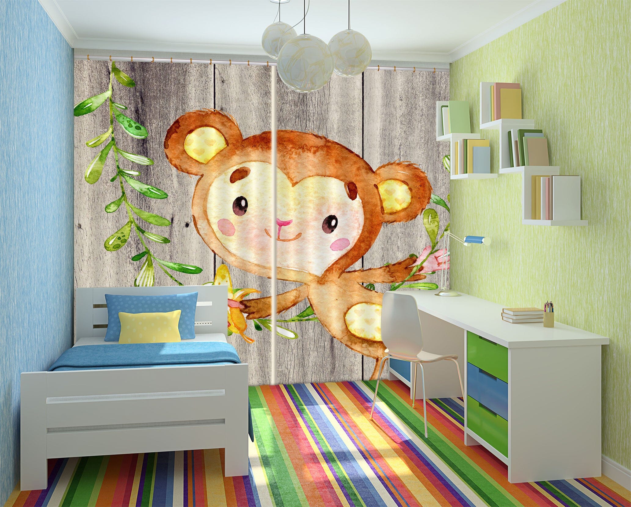 3D Cartoon Monkey 161 Uta Naumann Curtain Curtains Drapes Curtains AJ Creativity Home