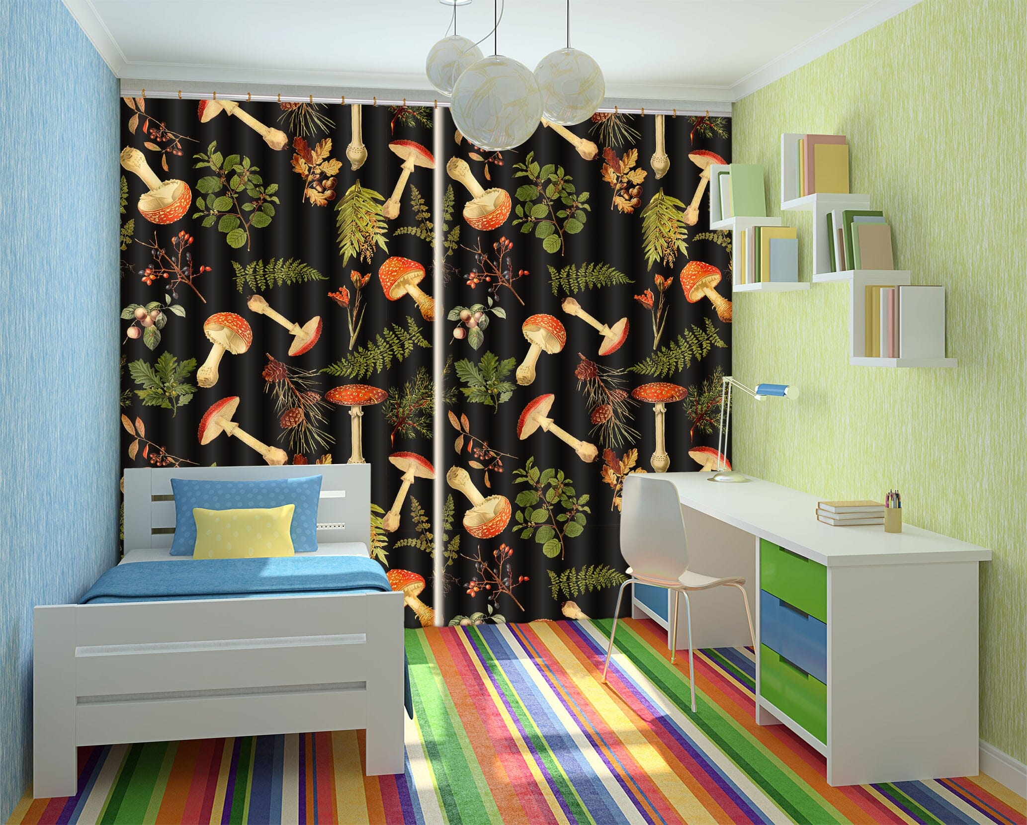 3D Mushroom Leaves 258 Uta Naumann Curtain Curtains Drapes Curtains AJ Creativity Home