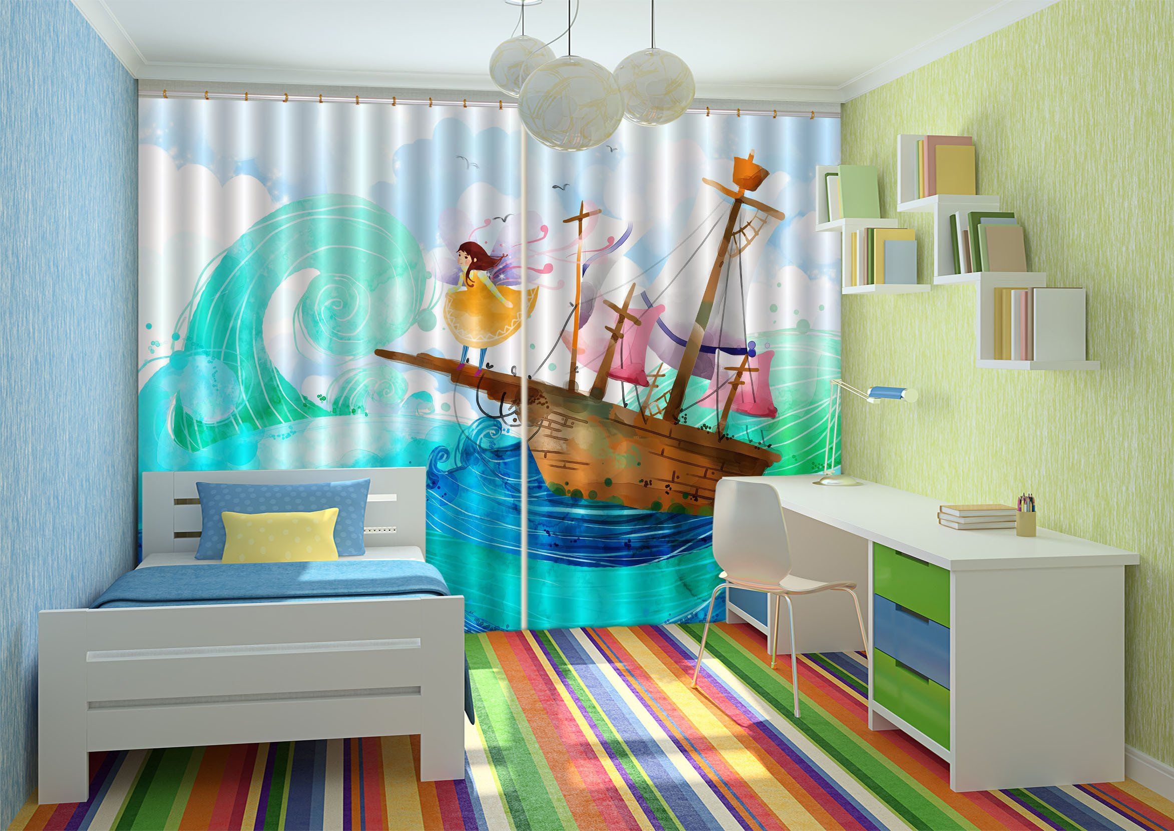 3D Sea Sailing Elf Boat 702 Curtains Drapes Wallpaper AJ Wallpaper