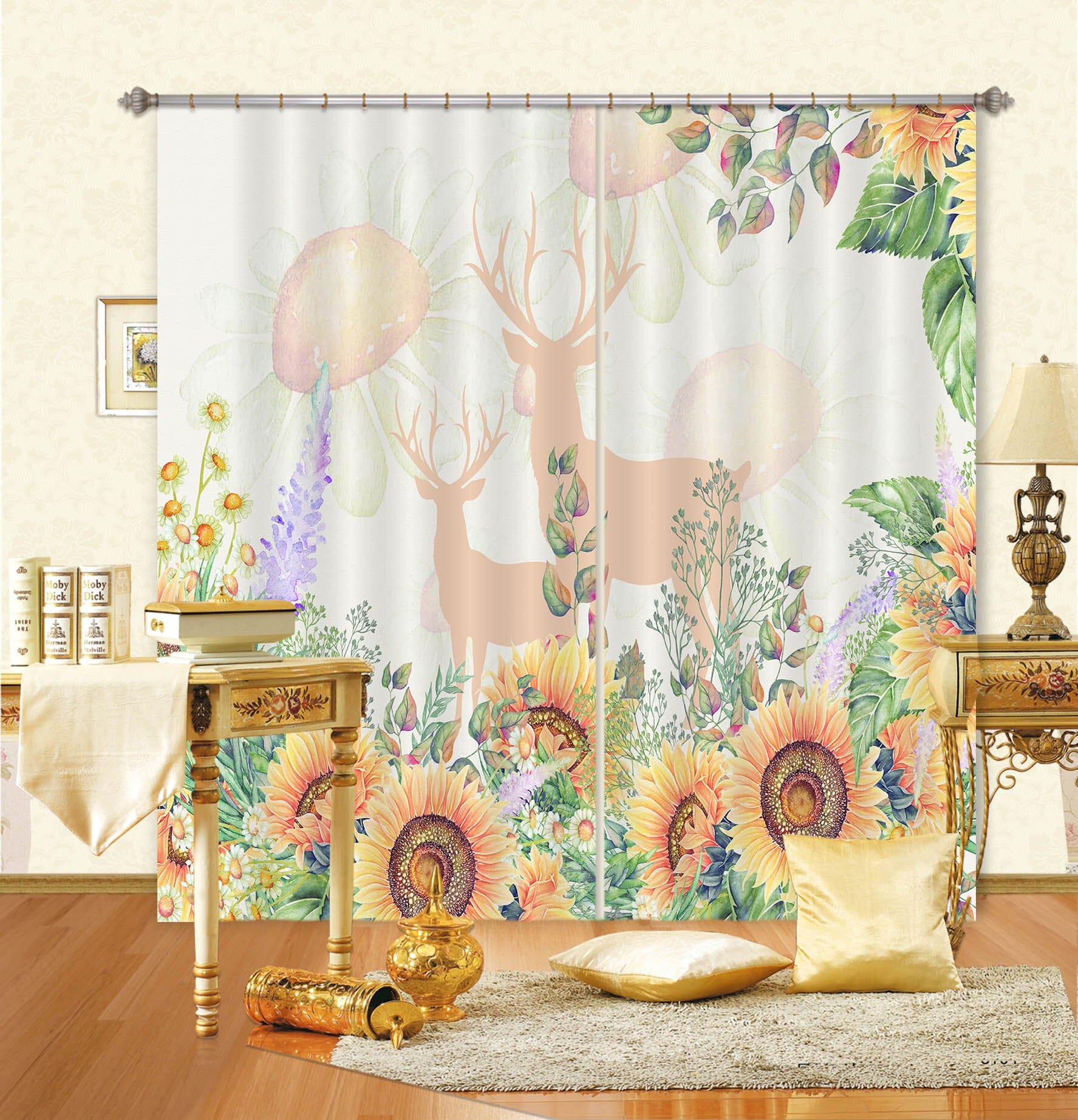 3D Flower Deer 859 Curtains Drapes Wallpaper AJ Wallpaper
