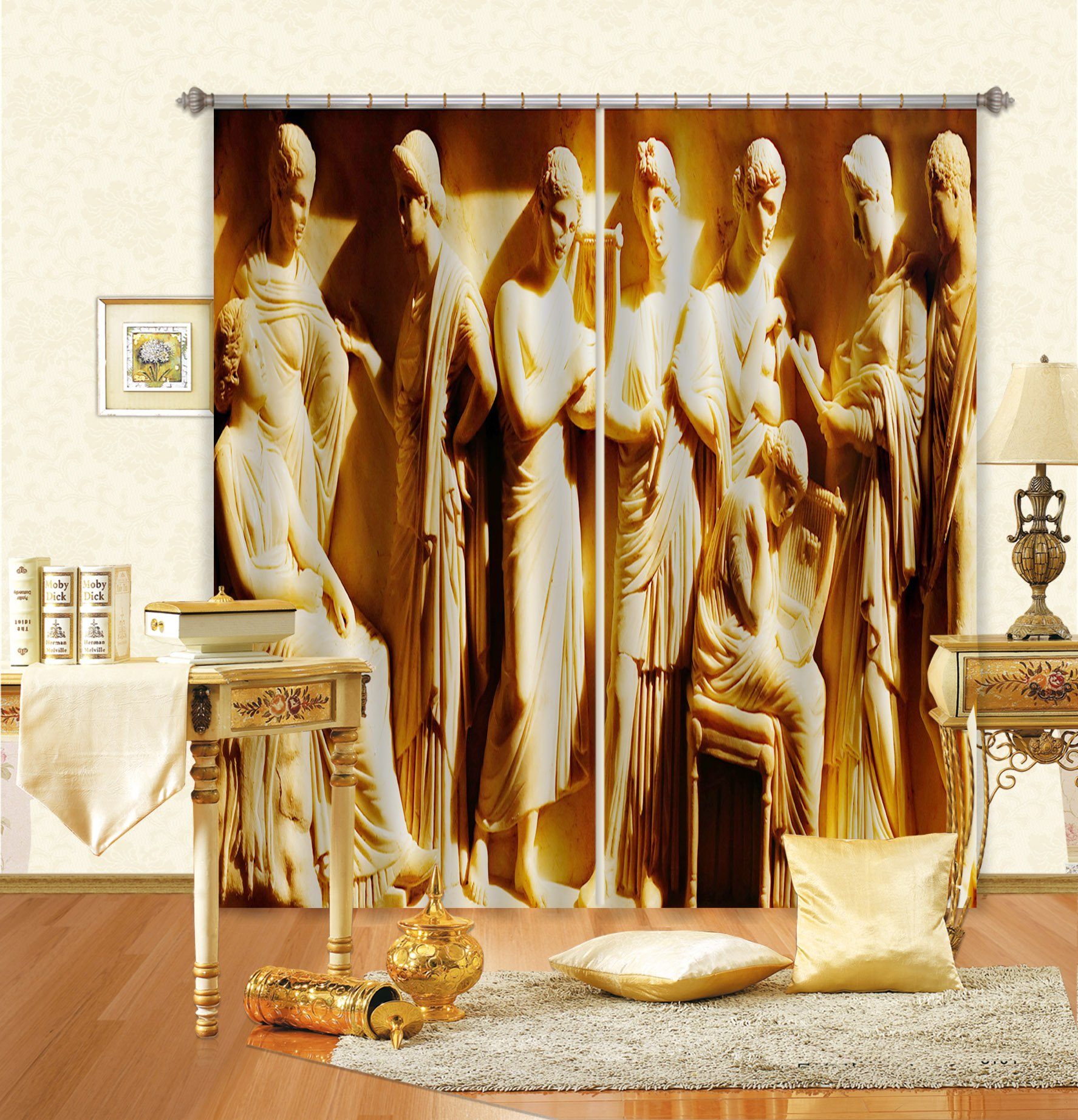 3D Ancient Figure Statue 2485 Curtains Drapes Curtains AJ Creativity Home