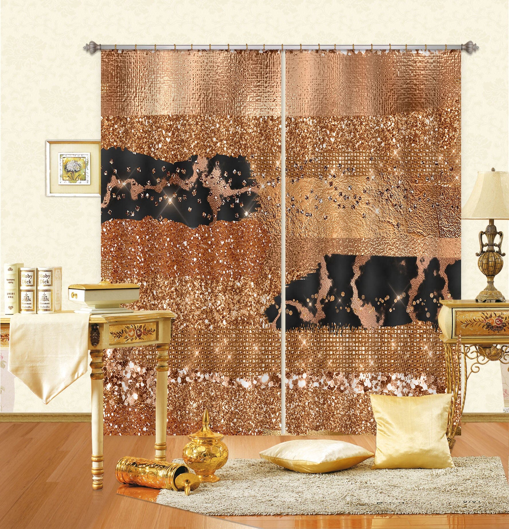 3D Pink Gold Glitter 197 Uta Naumann Curtain Curtains Drapes Curtains AJ Creativity Home