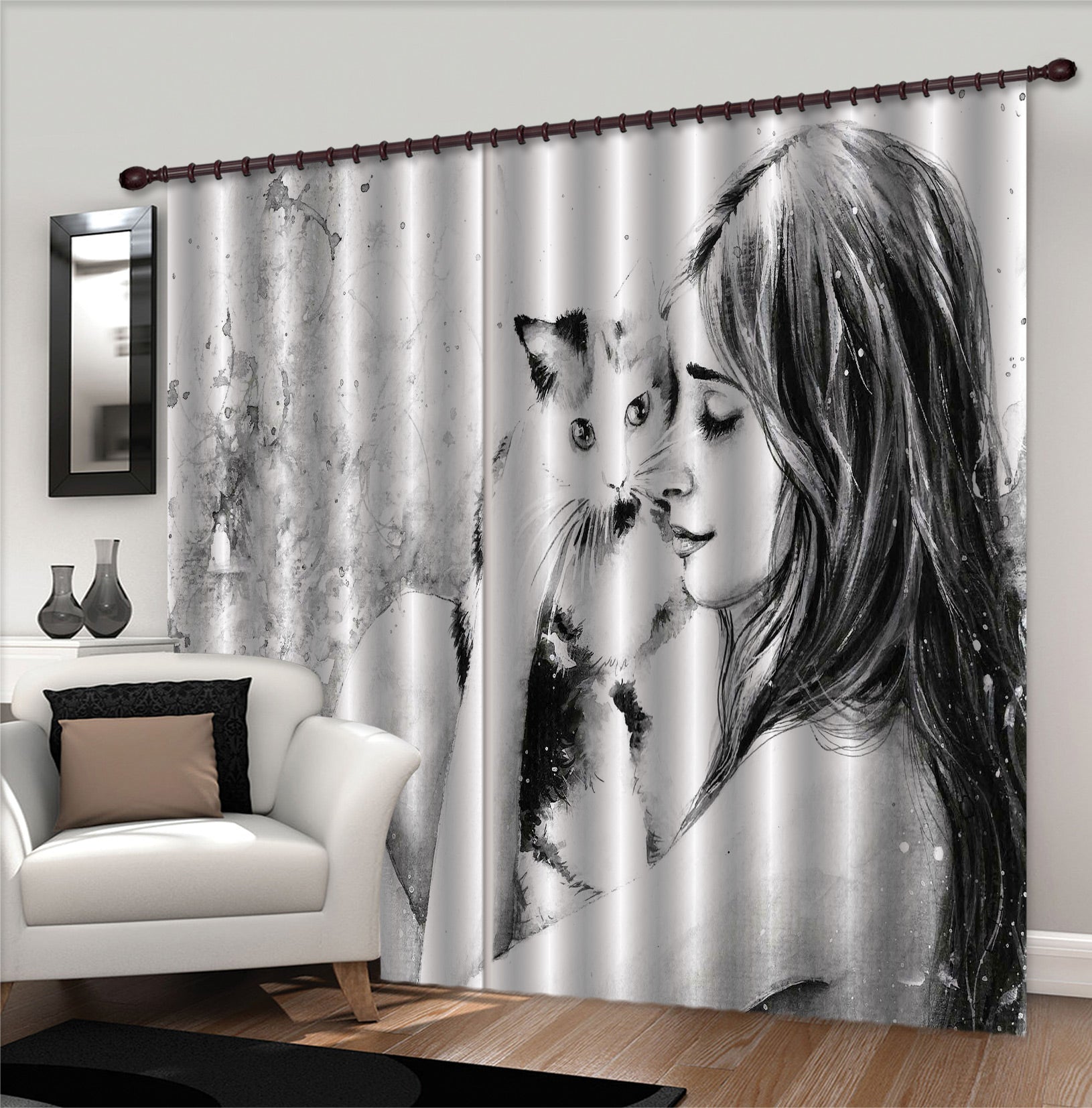 3D Sketch Kitten 031 Curtains Drapes