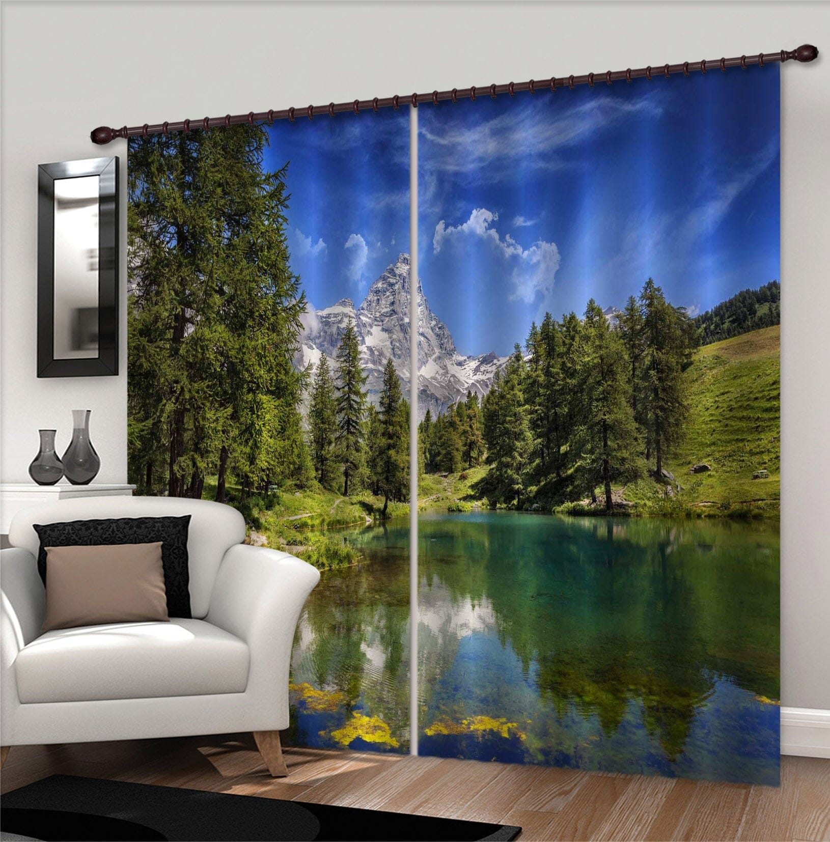 3D Forest Lake 054 Marco Carmassi Curtain Curtains Drapes Curtains AJ Creativity Home