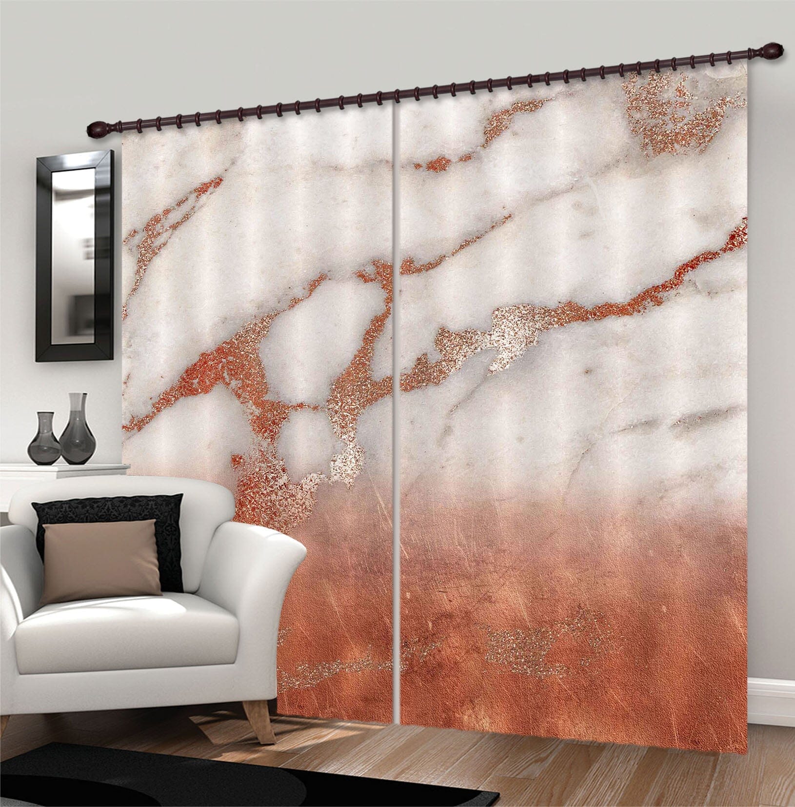 3D Red Gold Marble 190 Uta Naumann Curtain Curtains Drapes Curtains AJ Creativity Home