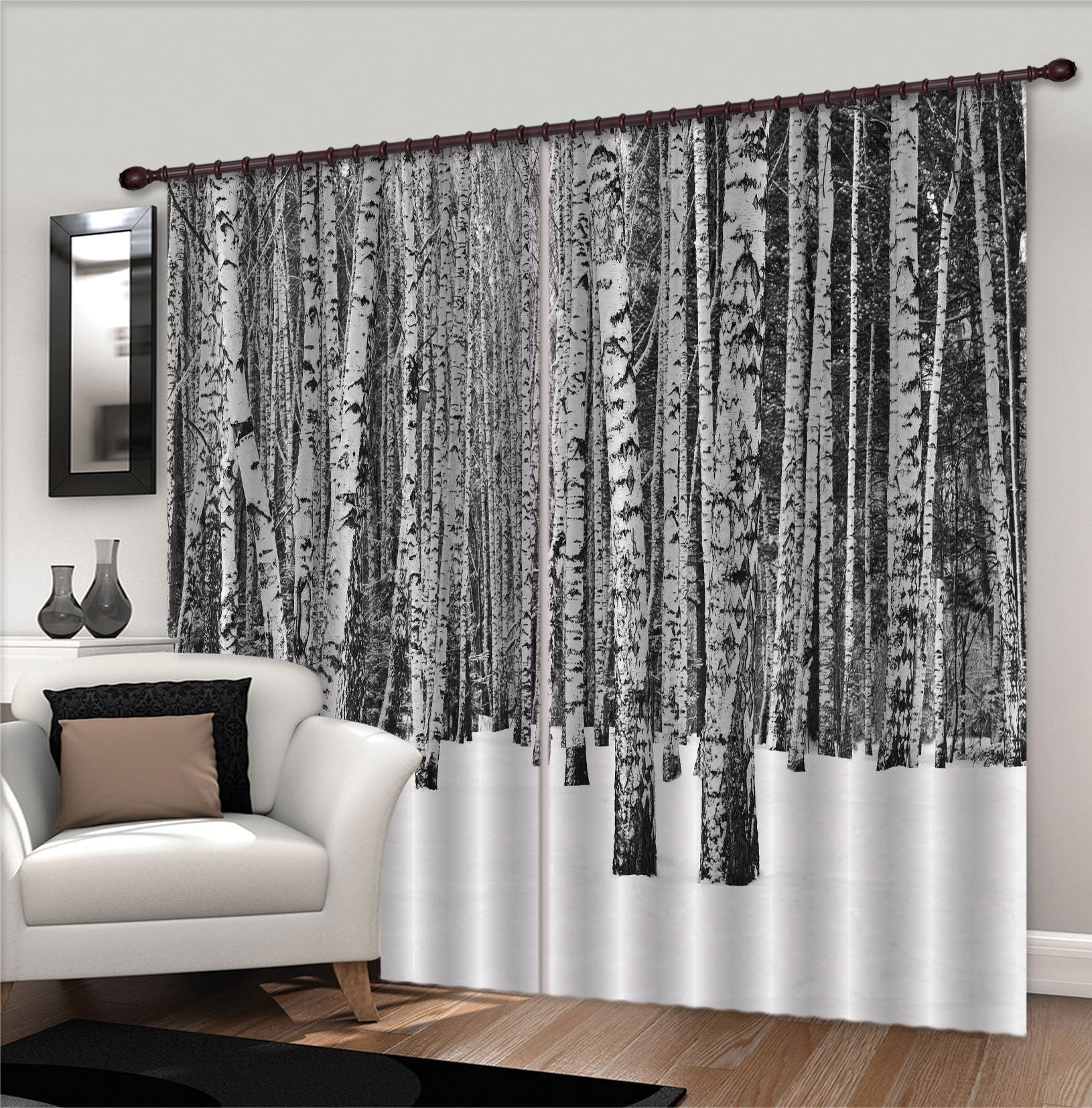 3D Snow Forest Bare Trees 667 Curtains Drapes Wallpaper AJ Wallpaper