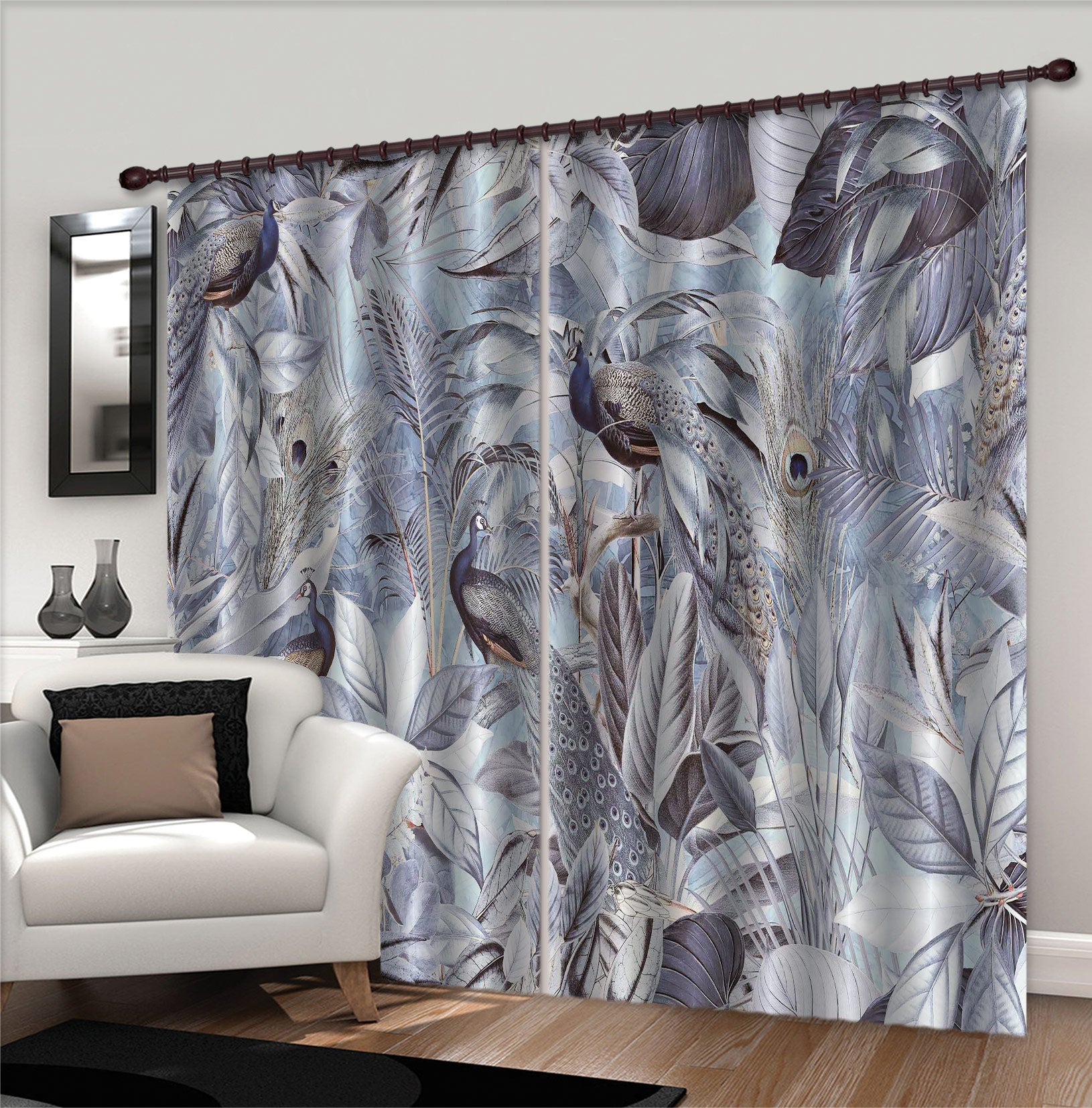 3D Blue Peacock 010 Andrea haase Curtain Curtains Drapes