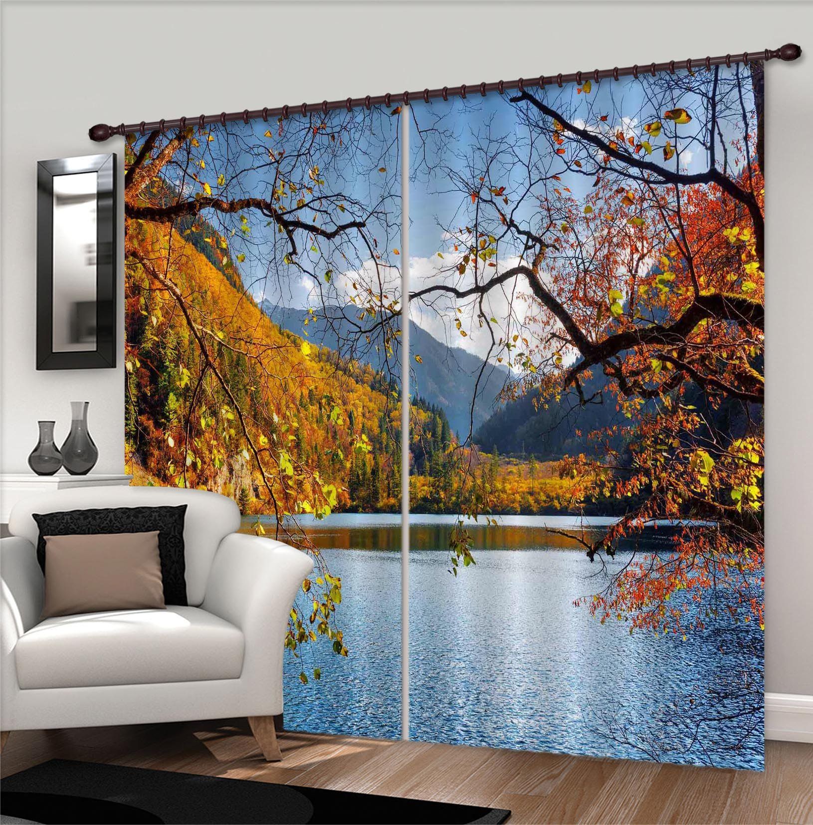 3D Autumn Lake 866 Curtains Drapes Wallpaper AJ Wallpaper