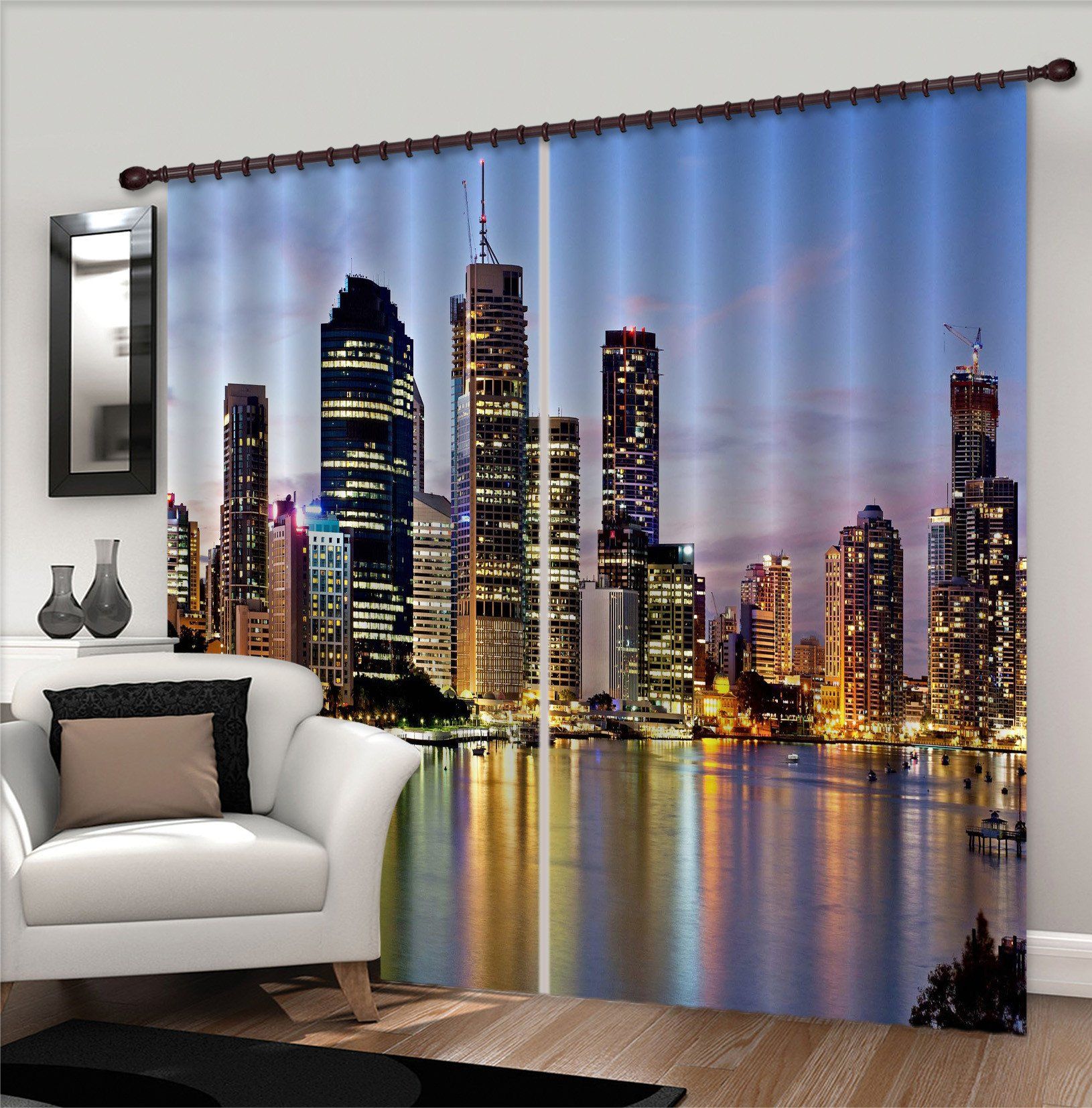 3D Lakeside Shiny City 760 Curtains Drapes Wallpaper AJ Wallpaper