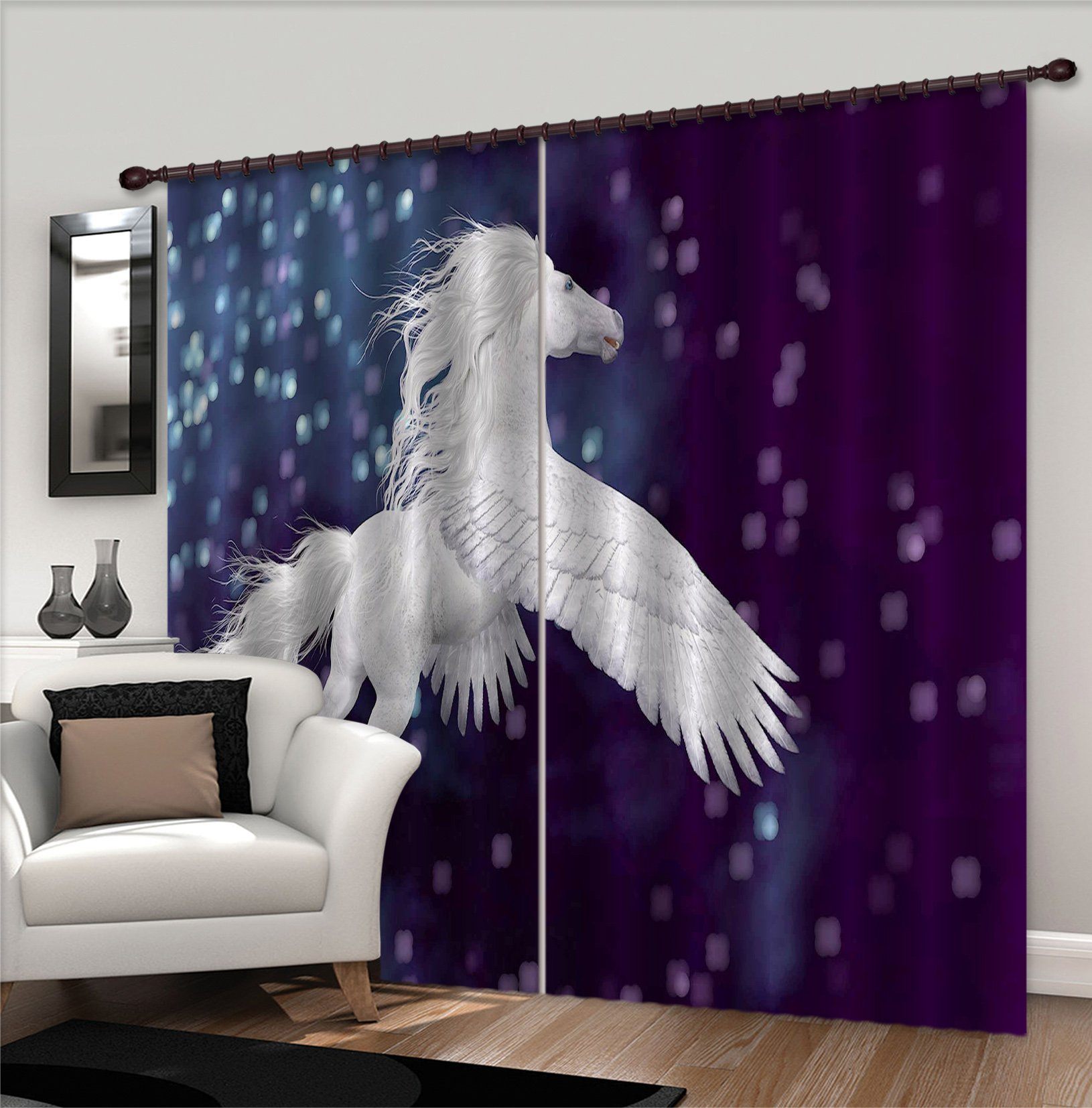 3D White Wings Unicorns 114 Curtains Drapes Curtains AJ Creativity Home