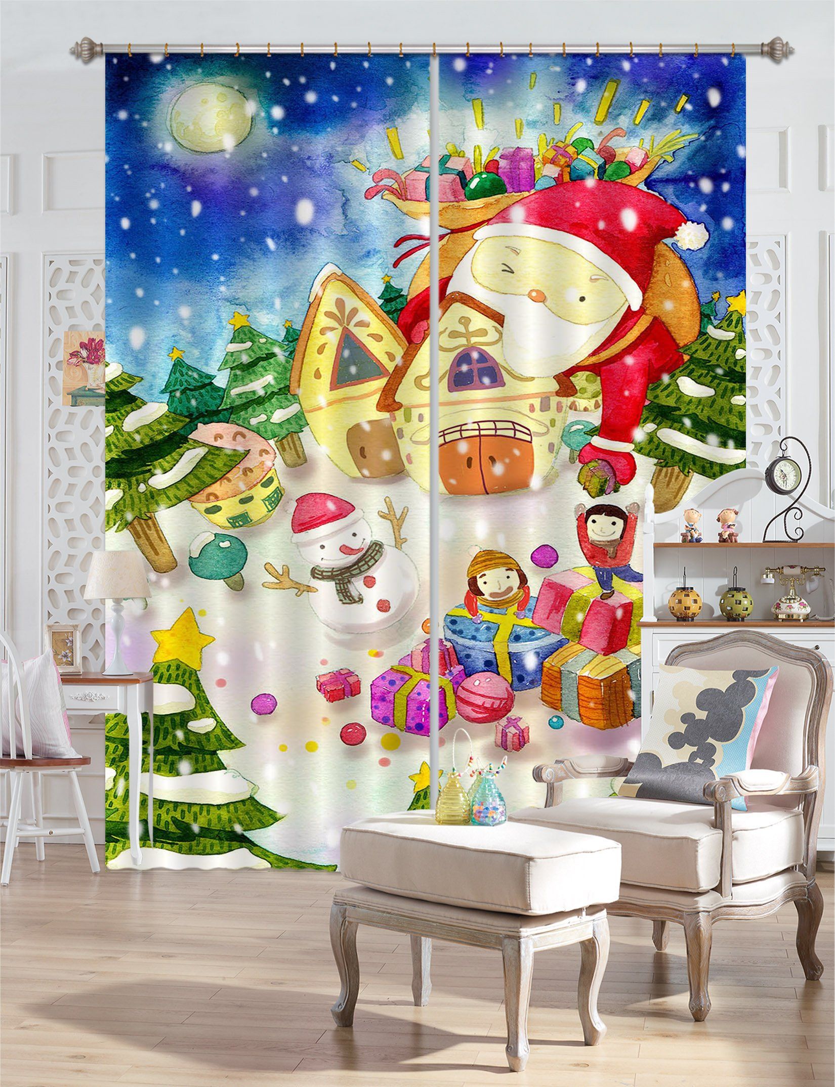 3D Christmas Doodle Gift Box 48 Curtains Drapes Curtains AJ Creativity Home