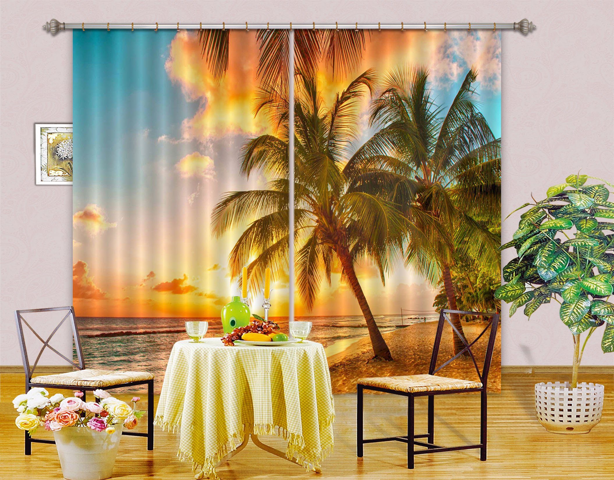 3D Pretty Beach Sunset Curtains Drapes Wallpaper AJ Wallpaper