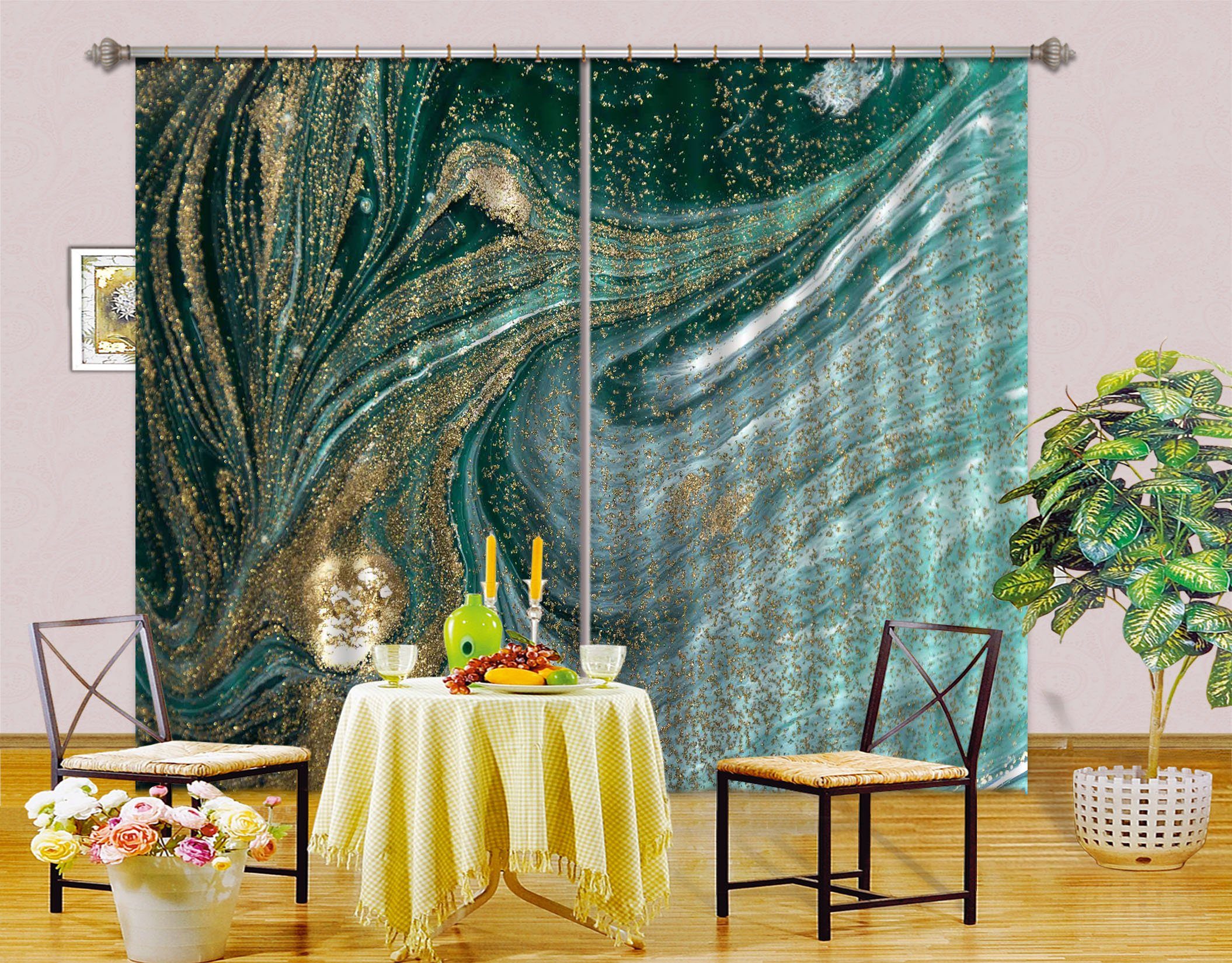 3D Green Abstraction 54 Curtains Drapes Curtains AJ Creativity Home