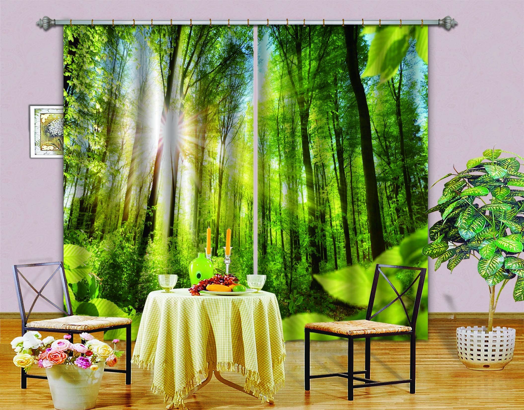 3D Forest Bright Sunbeams 739 Curtains Drapes Wallpaper AJ Wallpaper