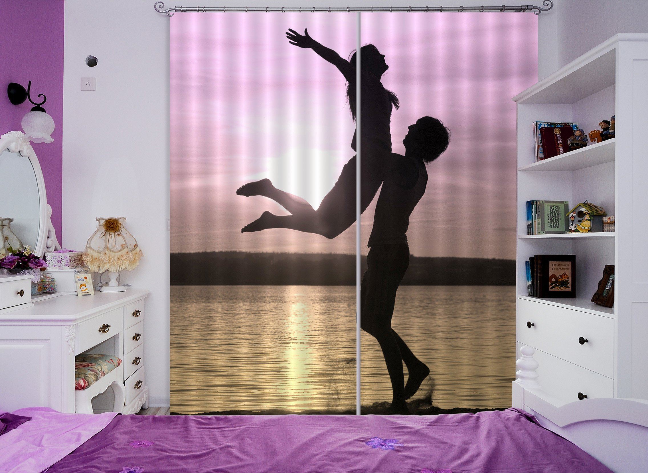 3D Lakeside Lovers 294 Curtains Drapes Wallpaper AJ Wallpaper