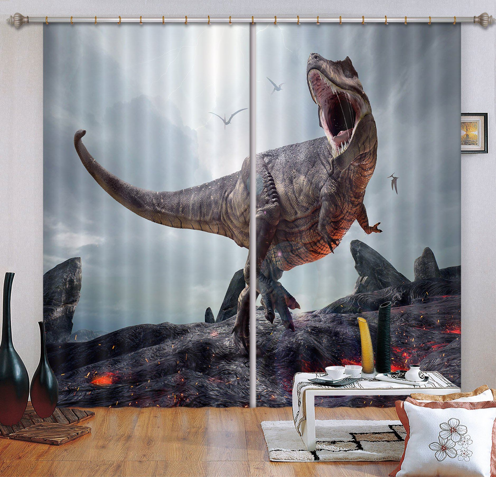 3D Volcanic Dinosaur 132 Curtains Drapes Curtains AJ Creativity Home