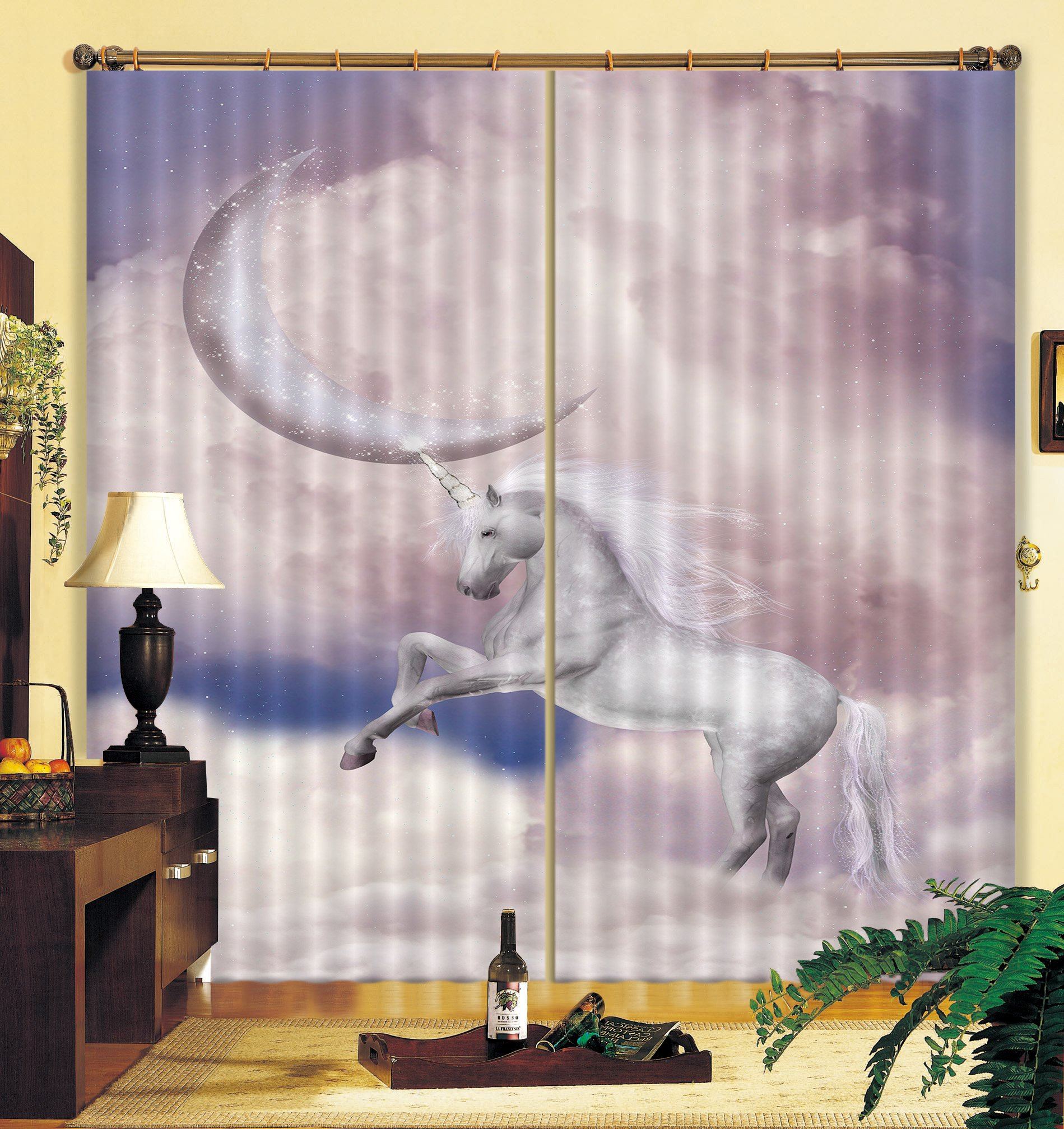 3D Moon Unicorn 071 Curtains Drapes Curtains AJ Creativity Home
