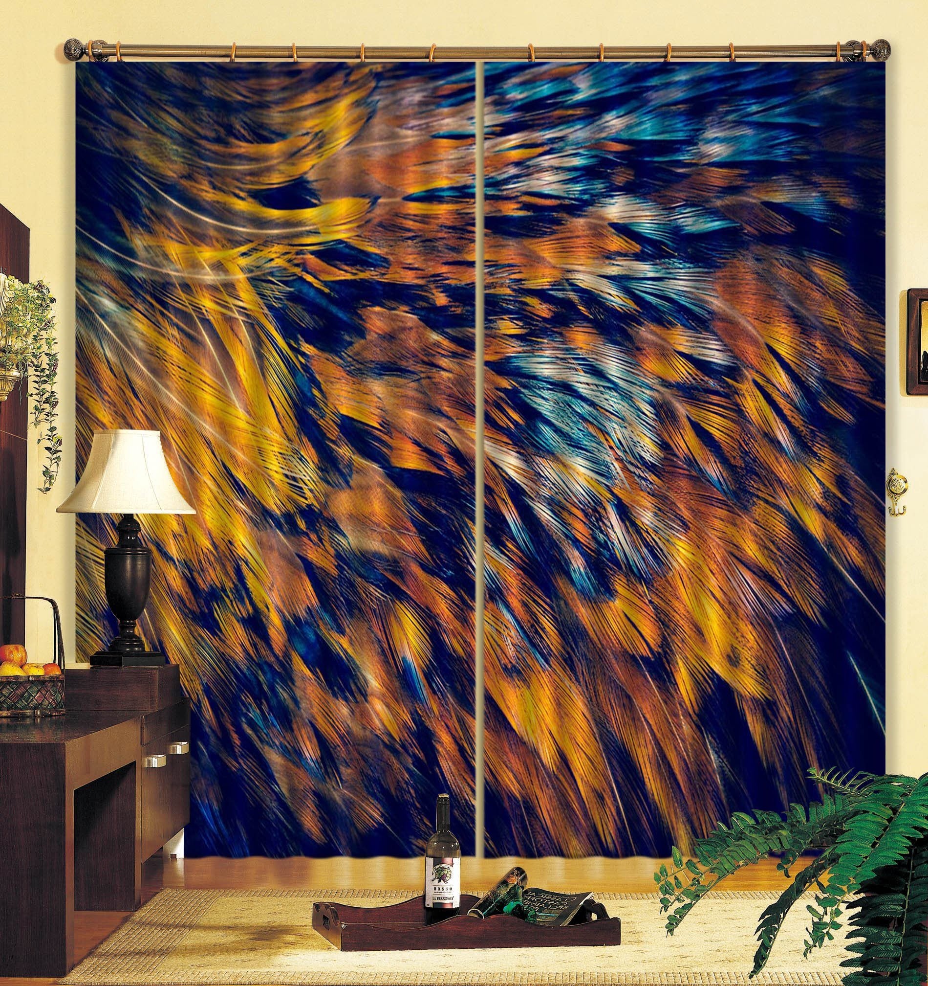 3D Golden Feather Smooth Side 10 Curtains Drapes Curtains AJ Creativity Home