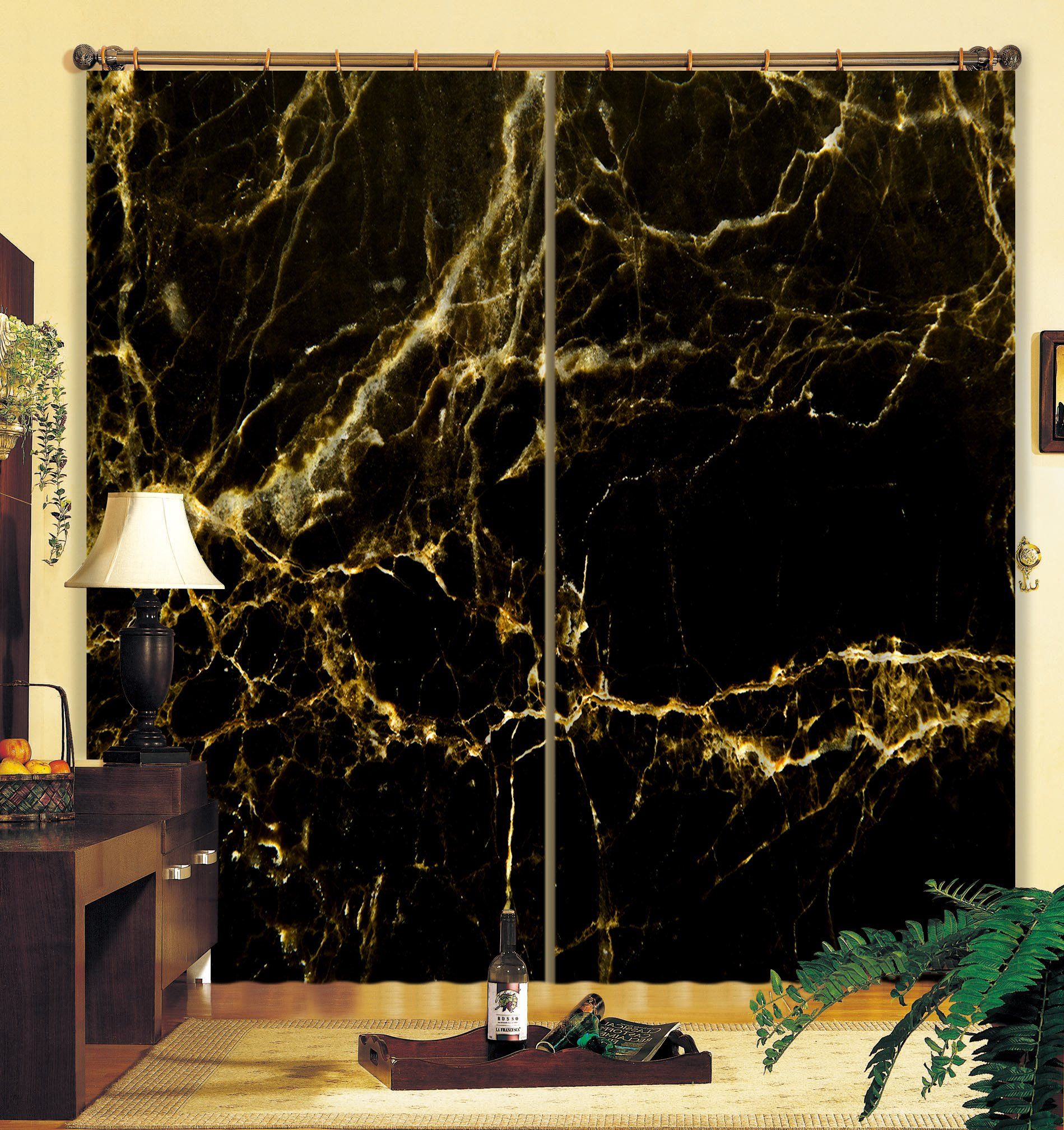3D Black Bottom Gold Line 42 Curtains Drapes Curtains AJ Creativity Home