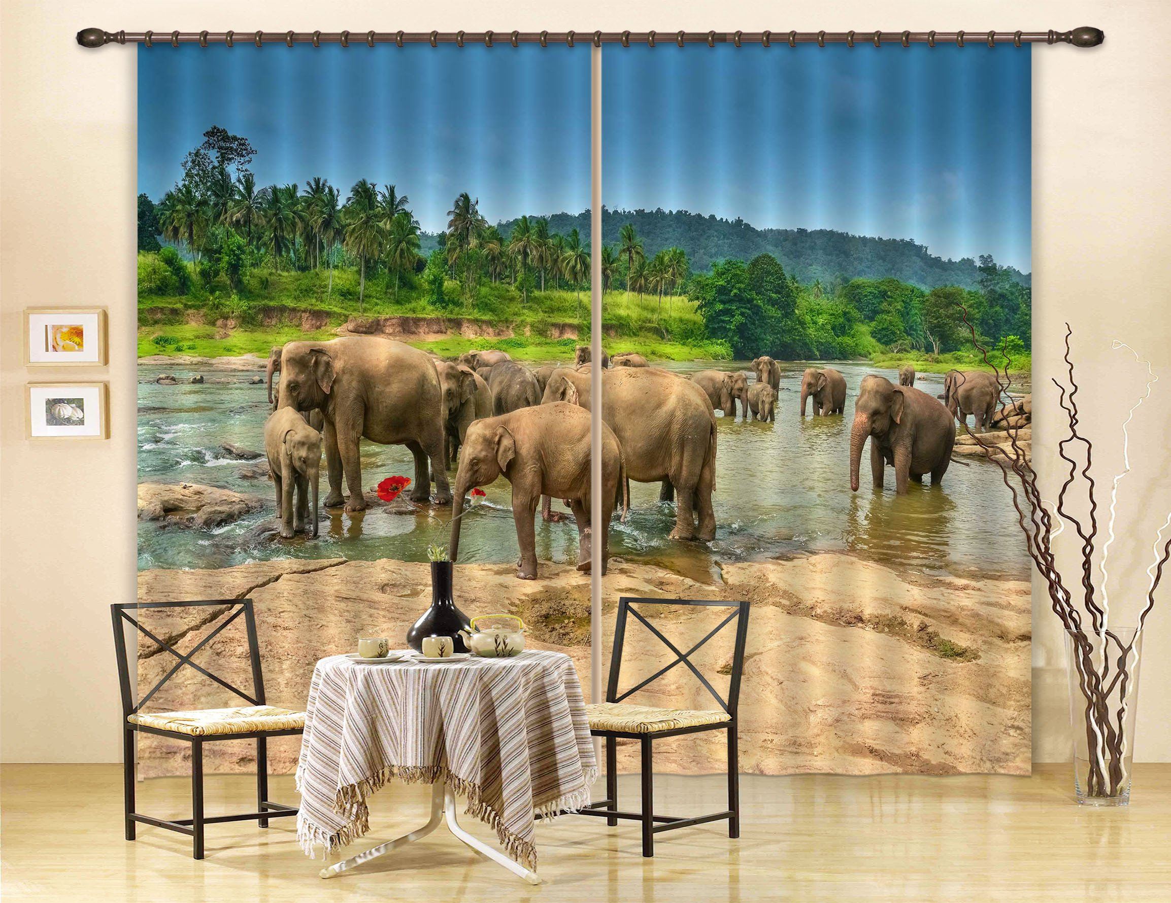 3D River Elephants 59 Curtains Drapes Wallpaper AJ Wallpaper