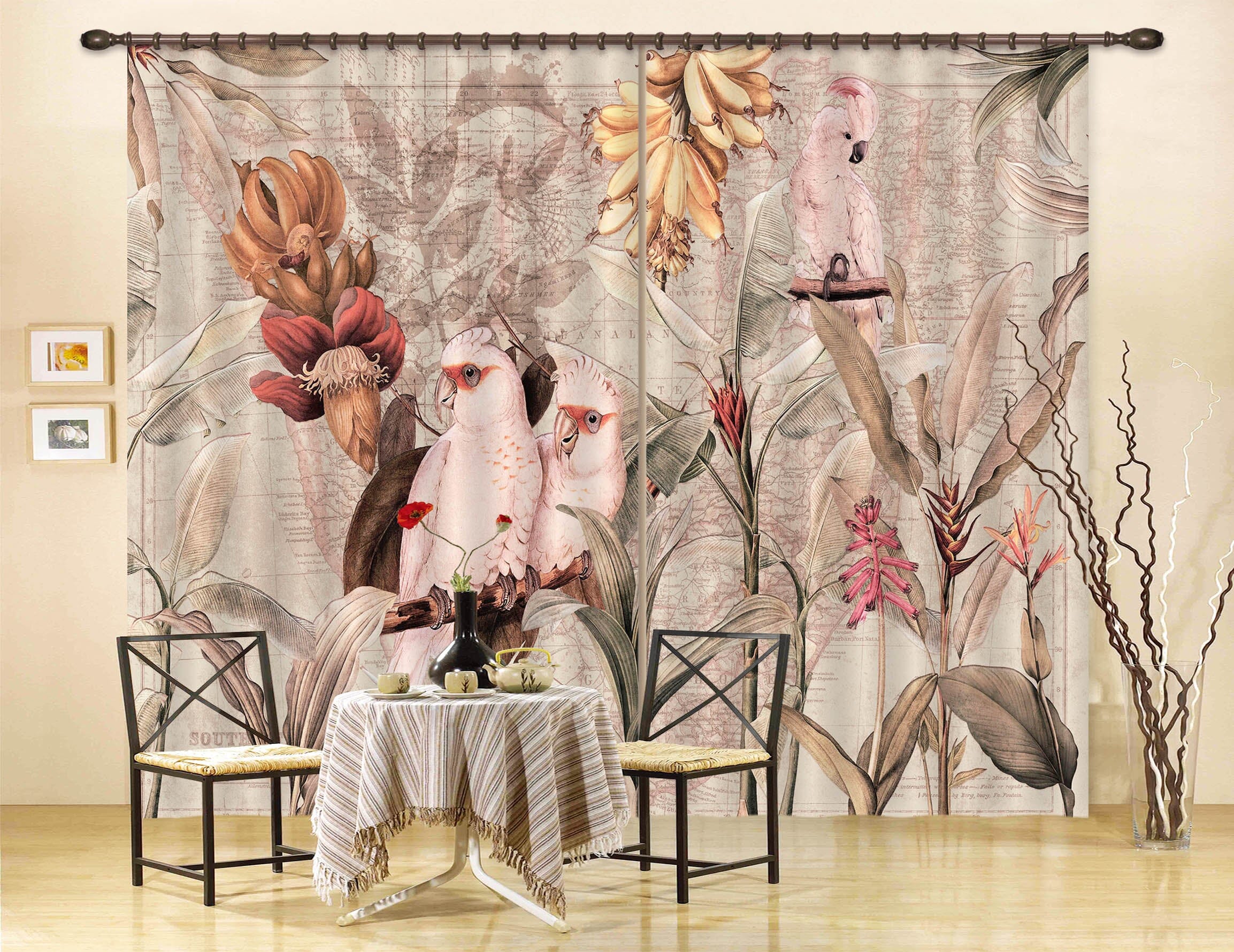 3D Banana Parrot 205 Uta Naumann Curtain Curtains Drapes Curtains AJ Creativity Home