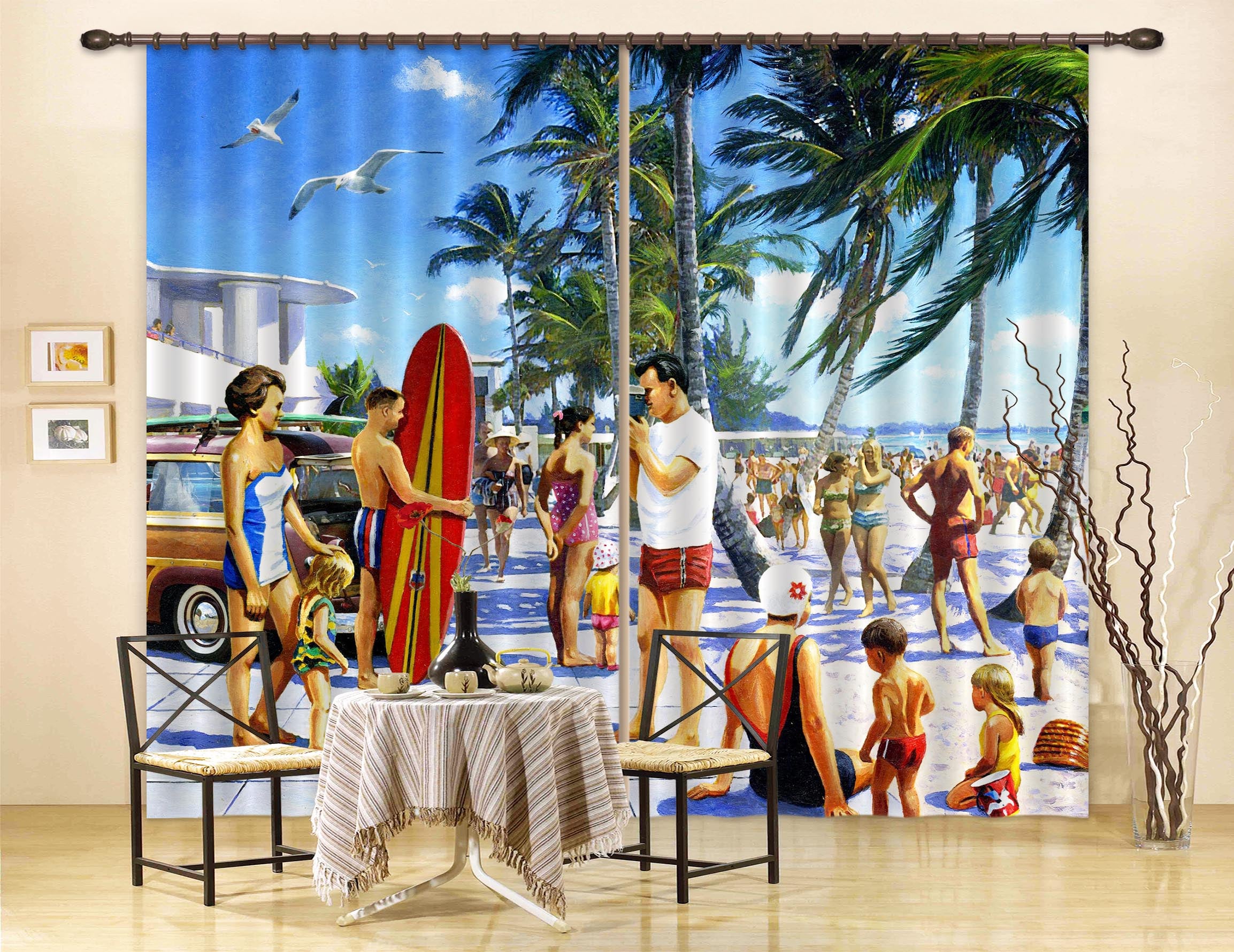 3D Beach Surfboard Tree 152 Kevin Walsh Curtain Curtains Drapes