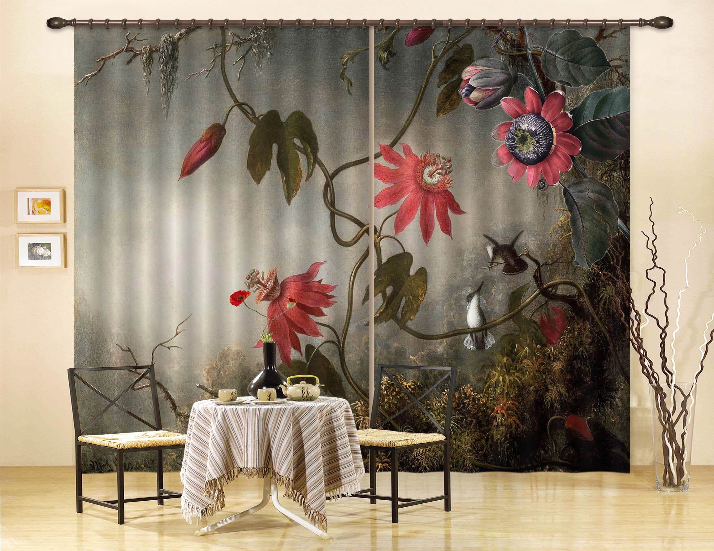 3D Red Flowers Bird 198 Uta Naumann Curtain Curtains Drapes Curtains AJ Creativity Home