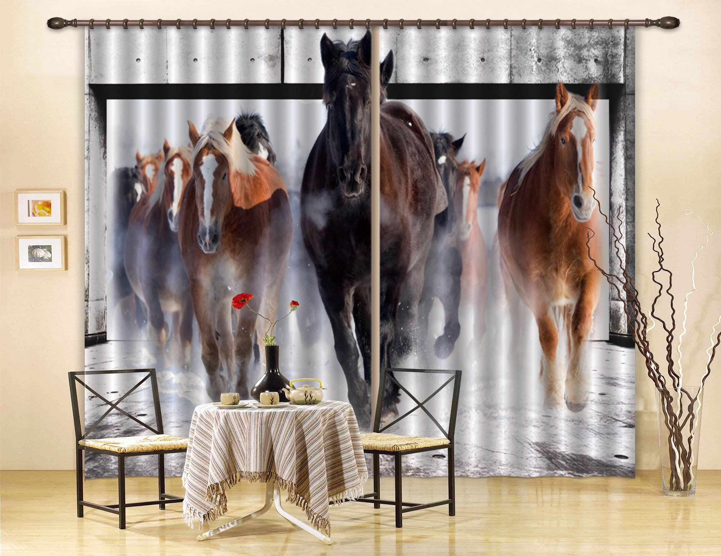 3D Snow Field Running Horses Curtains Drapes Wallpaper AJ Wallpaper