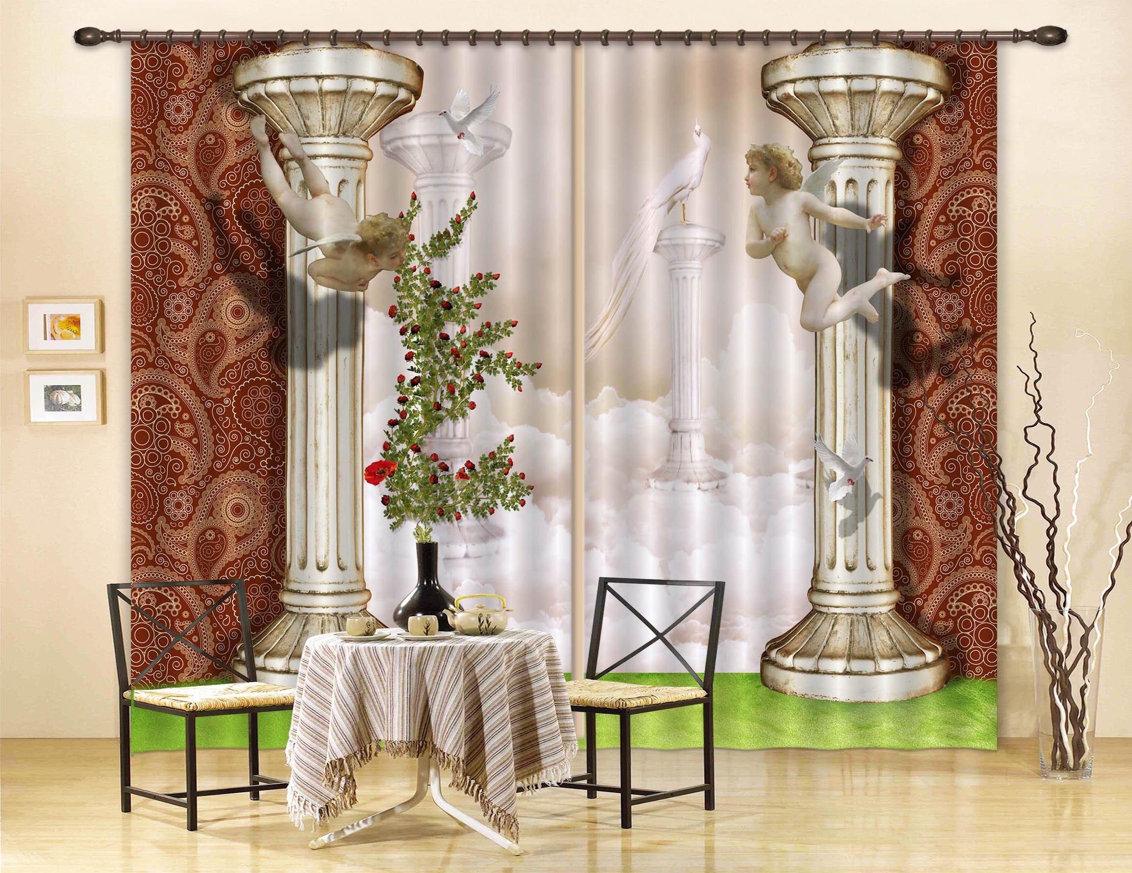 3D Pillars Flying Angels Curtains Drapes Wallpaper AJ Wallpaper