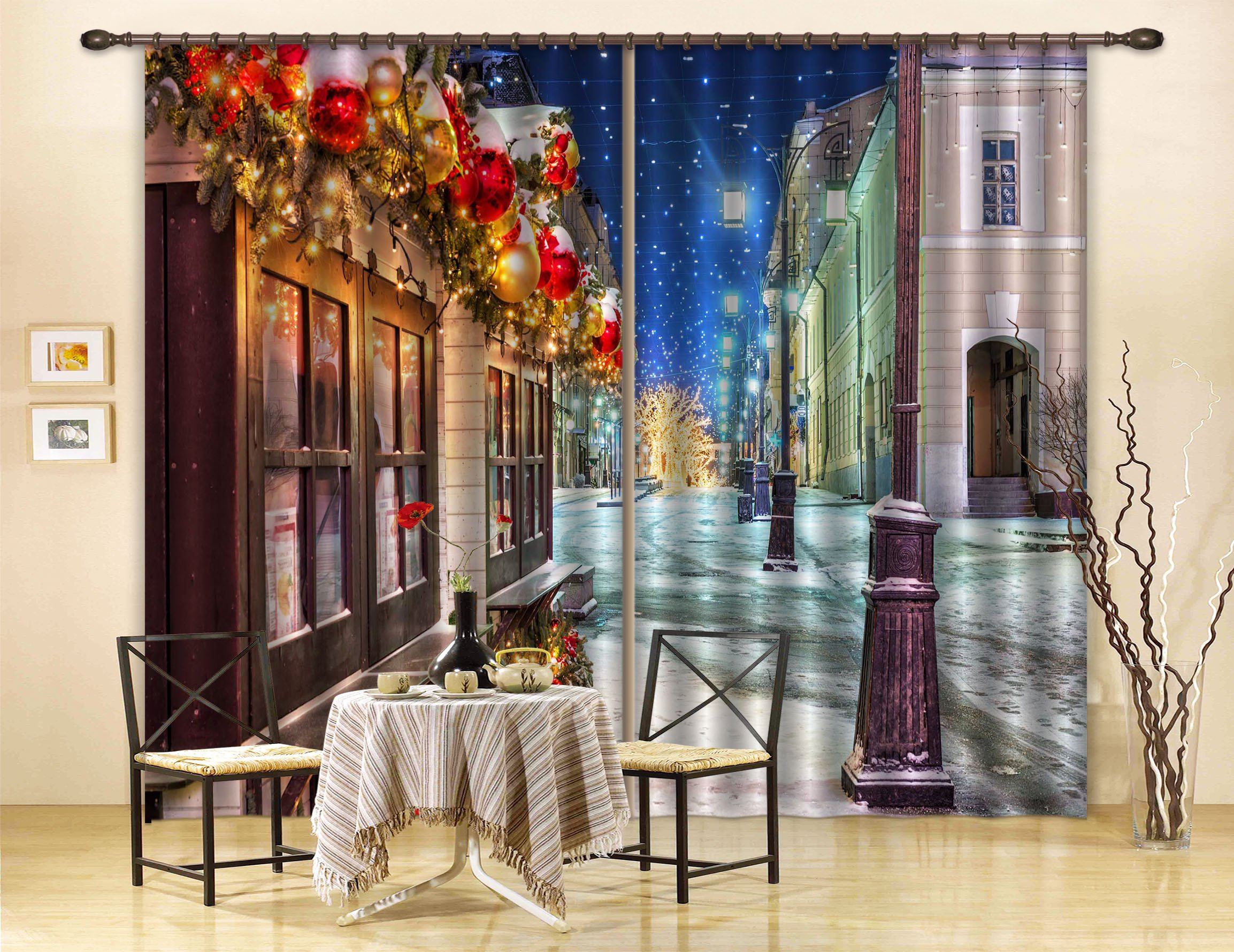 3D Snow City Night Curtains Drapes Wallpaper AJ Wallpaper