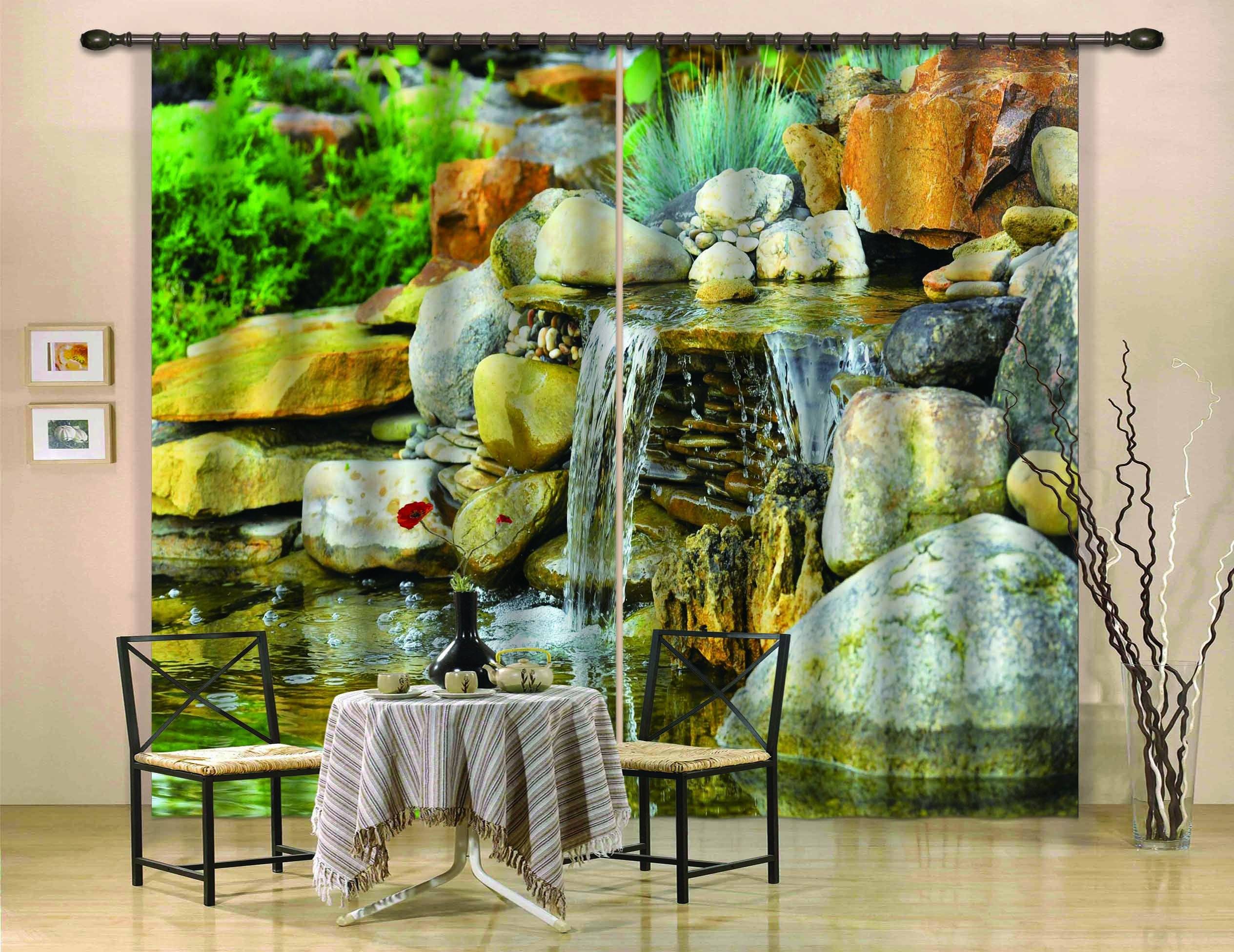 3D Stones Flowing Water 750 Curtains Drapes Wallpaper AJ Wallpaper