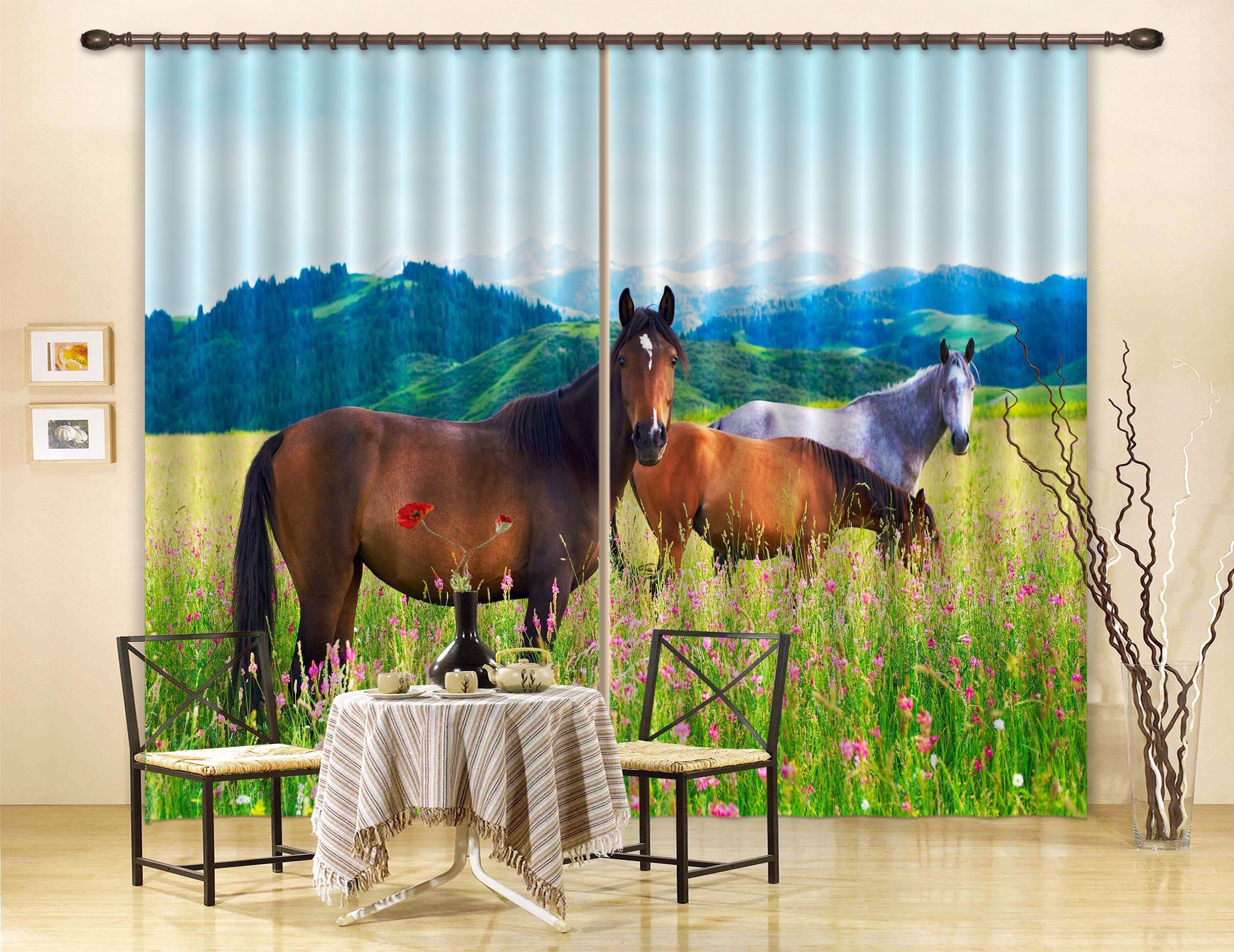 3D Grassland Horses 48 Curtains Drapes Wallpaper AJ Wallpaper