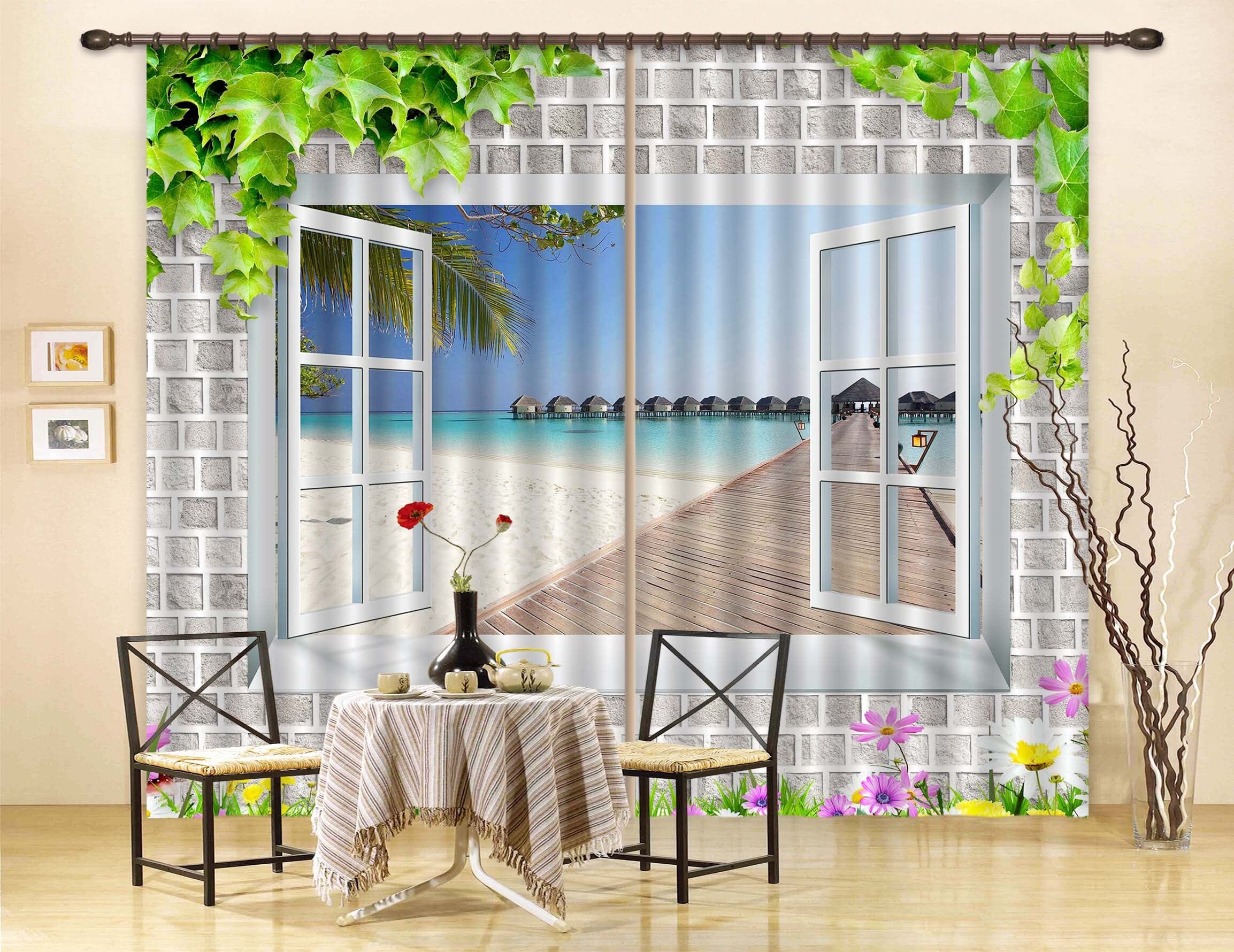 3D Wall Leaves 806 Curtains Drapes Wallpaper AJ Wallpaper