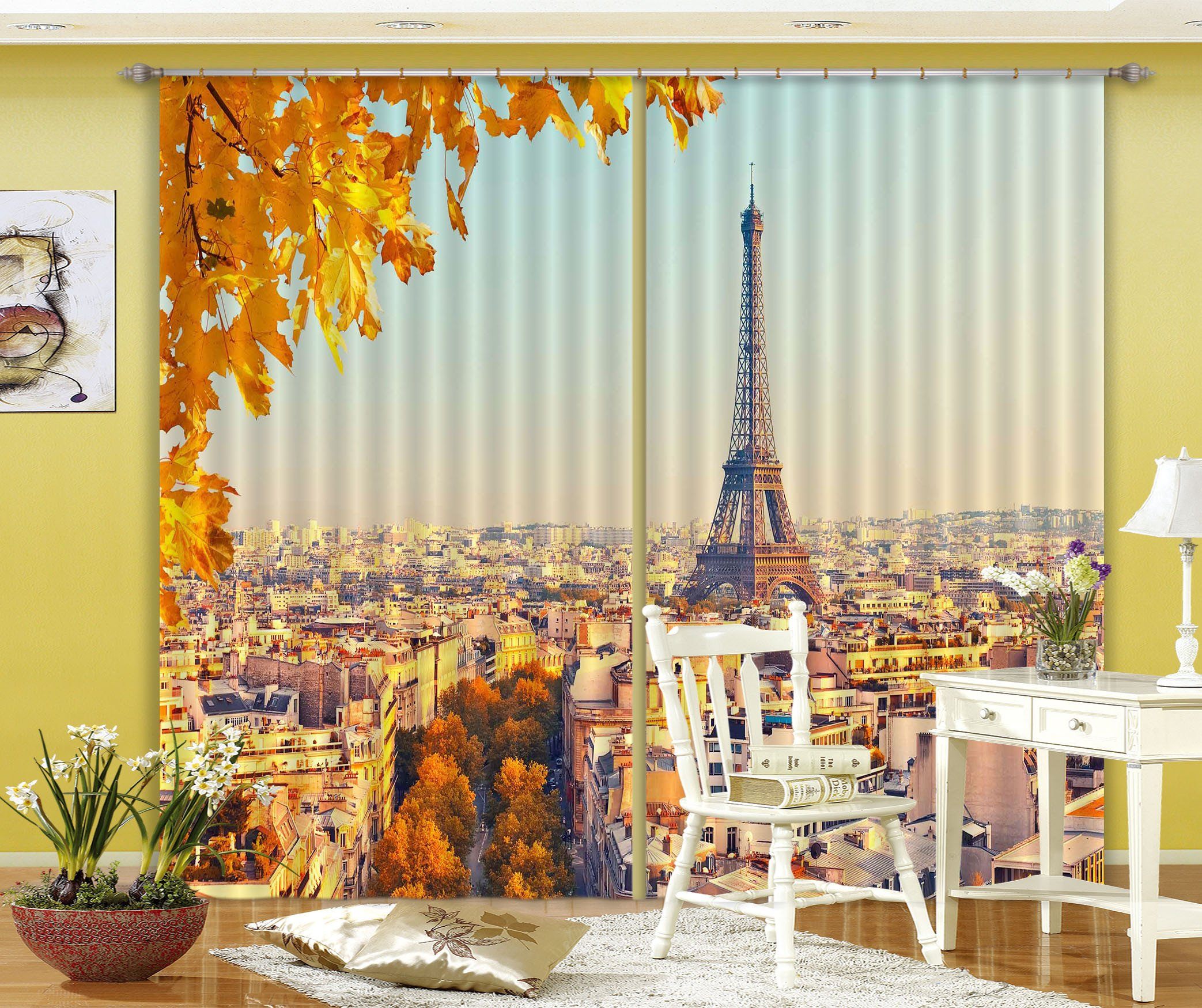 3D Beautiful Paris Curtains Drapes Wallpaper AJ Wallpaper