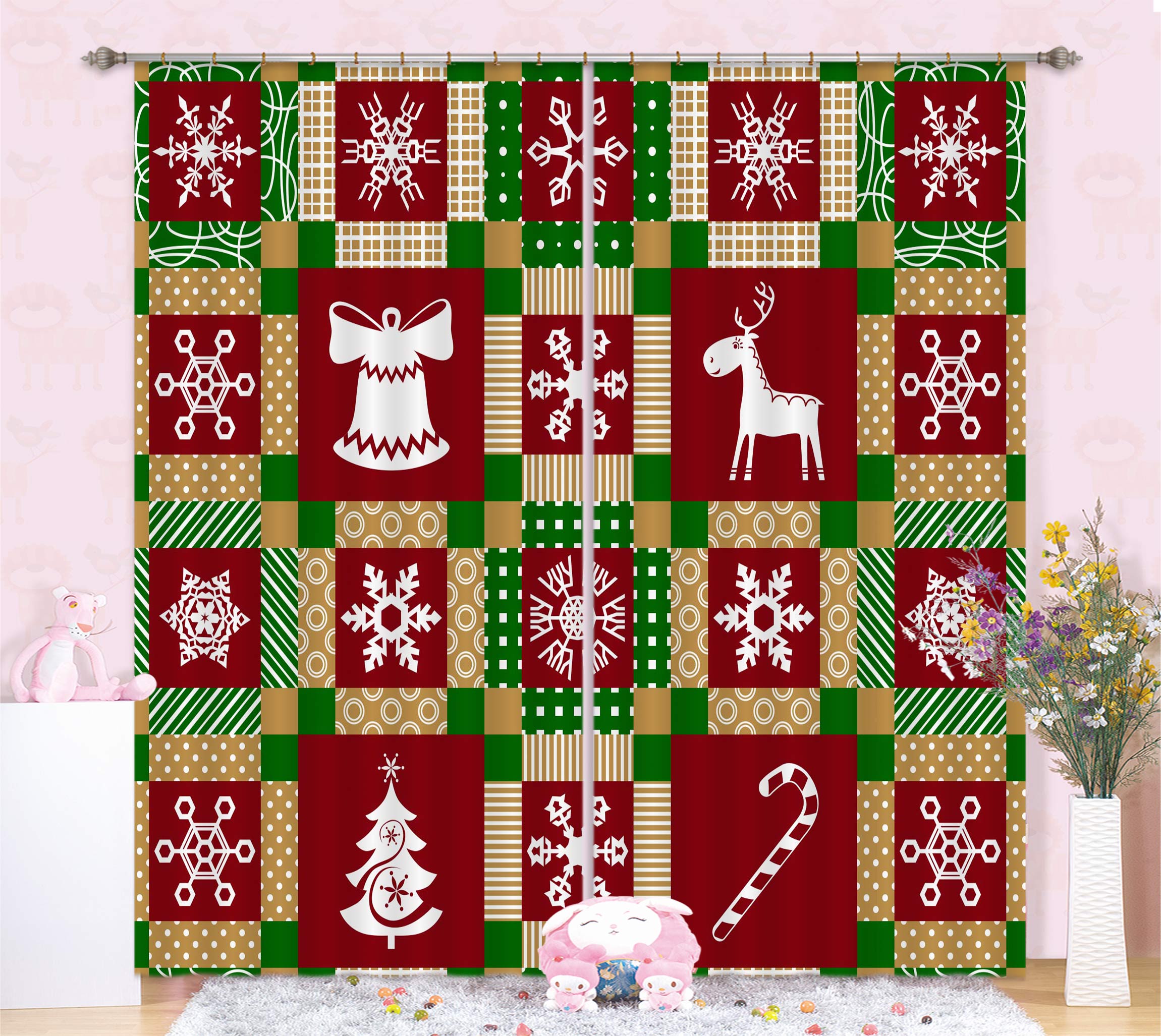 3D Red Plaid 52092 Christmas Curtains Drapes Xmas