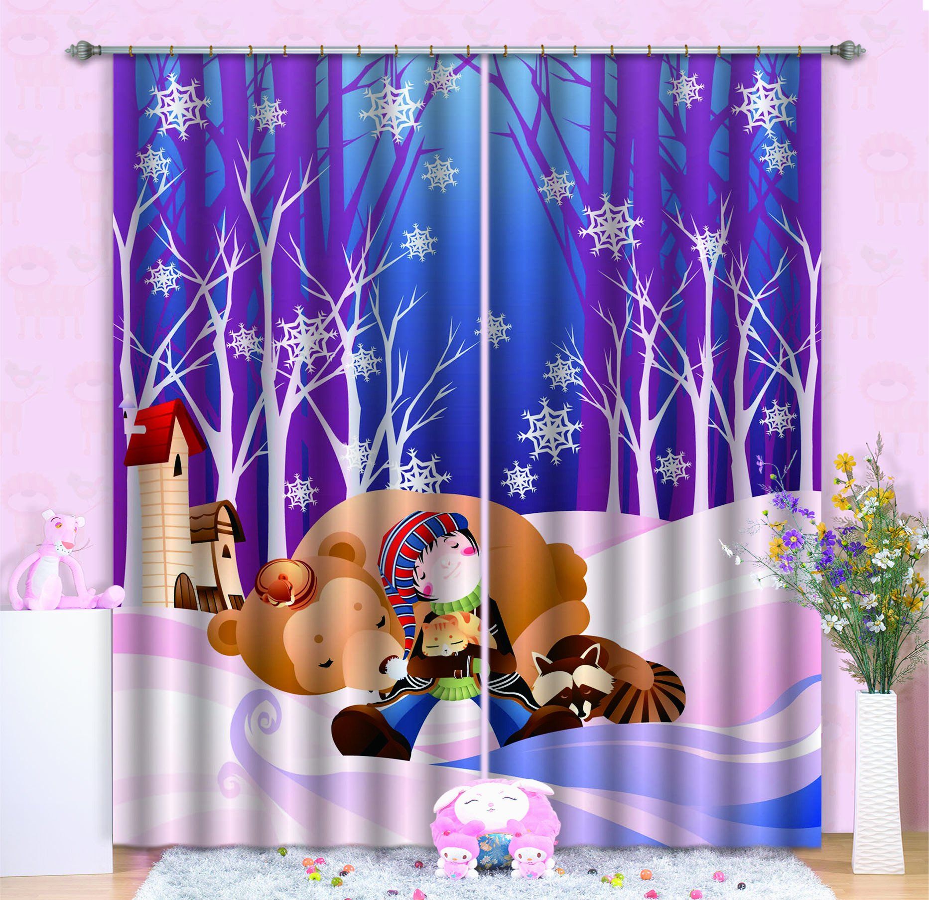 3D Kid Animals Friends 707 Curtains Drapes Wallpaper AJ Wallpaper