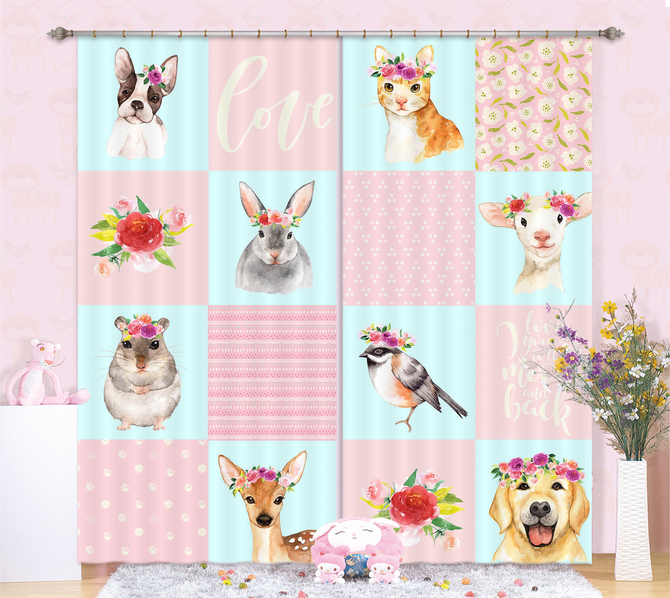 3D Puppy Rabbit 117 Uta Naumann Curtain Curtains Drapes