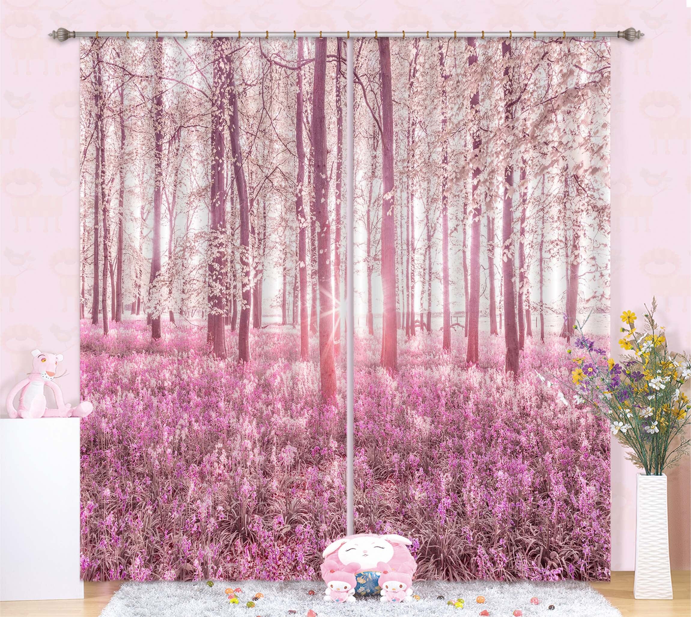 3D Pink Flower Ocean 018 Assaf Frank Curtain Curtains Drapes Curtains AJ Creativity Home