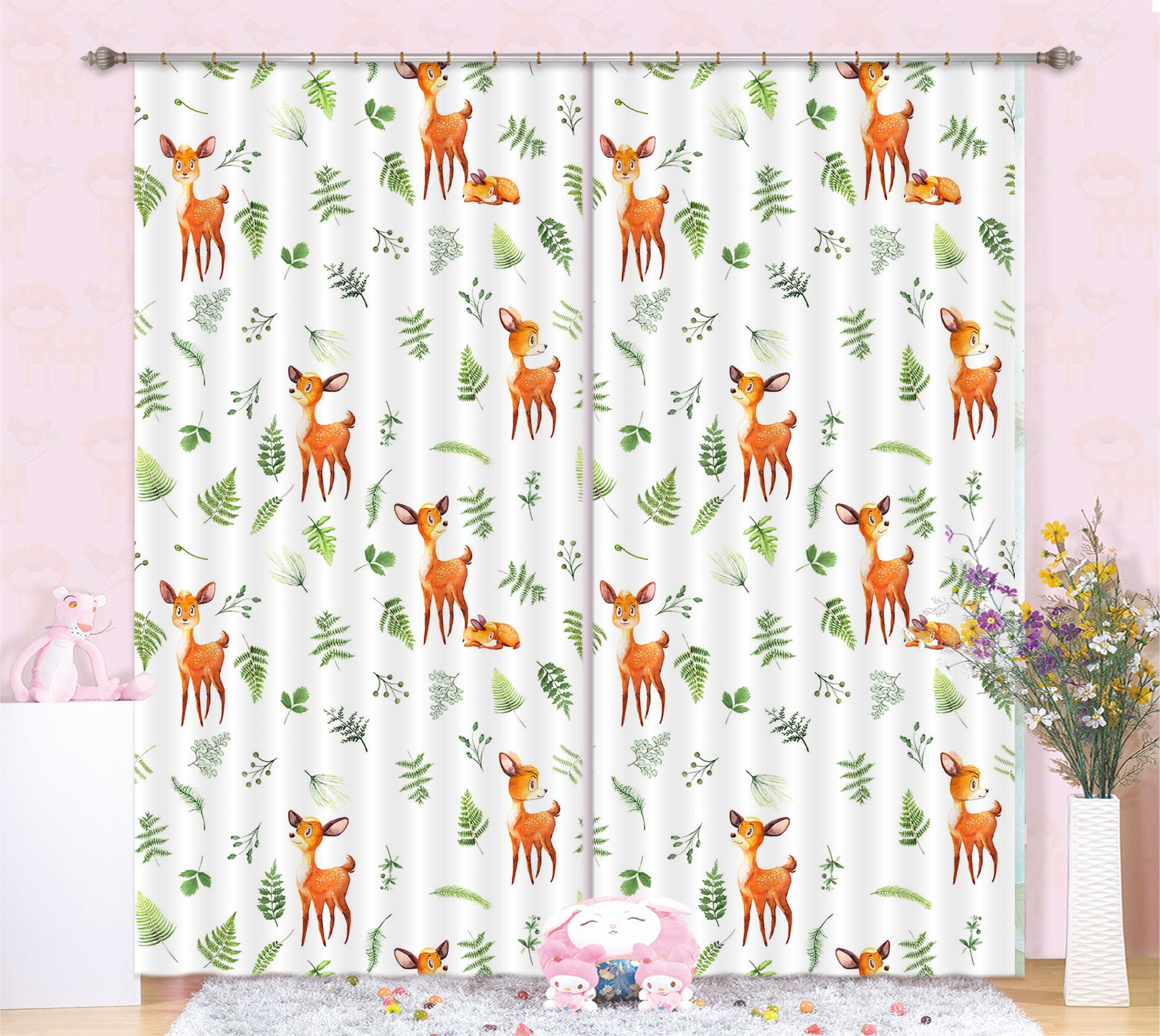 3D Deer Leaves 133 Uta Naumann Curtain Curtains Drapes Curtains AJ Creativity Home